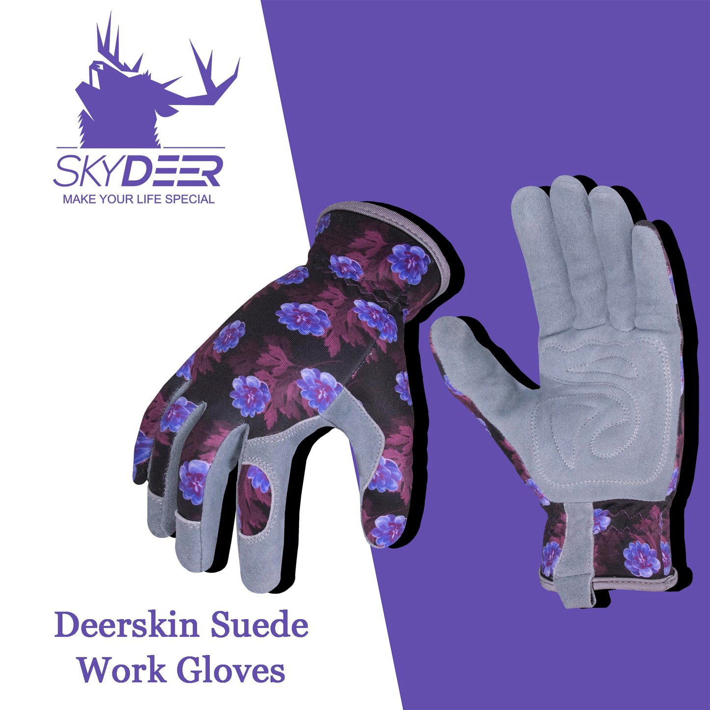 SKYDEER Premium Genuine Deerskin Suede Women's Gardening Gloves, Ultra-Soft Padded, Comfort Fit for Work (SD6613/M)