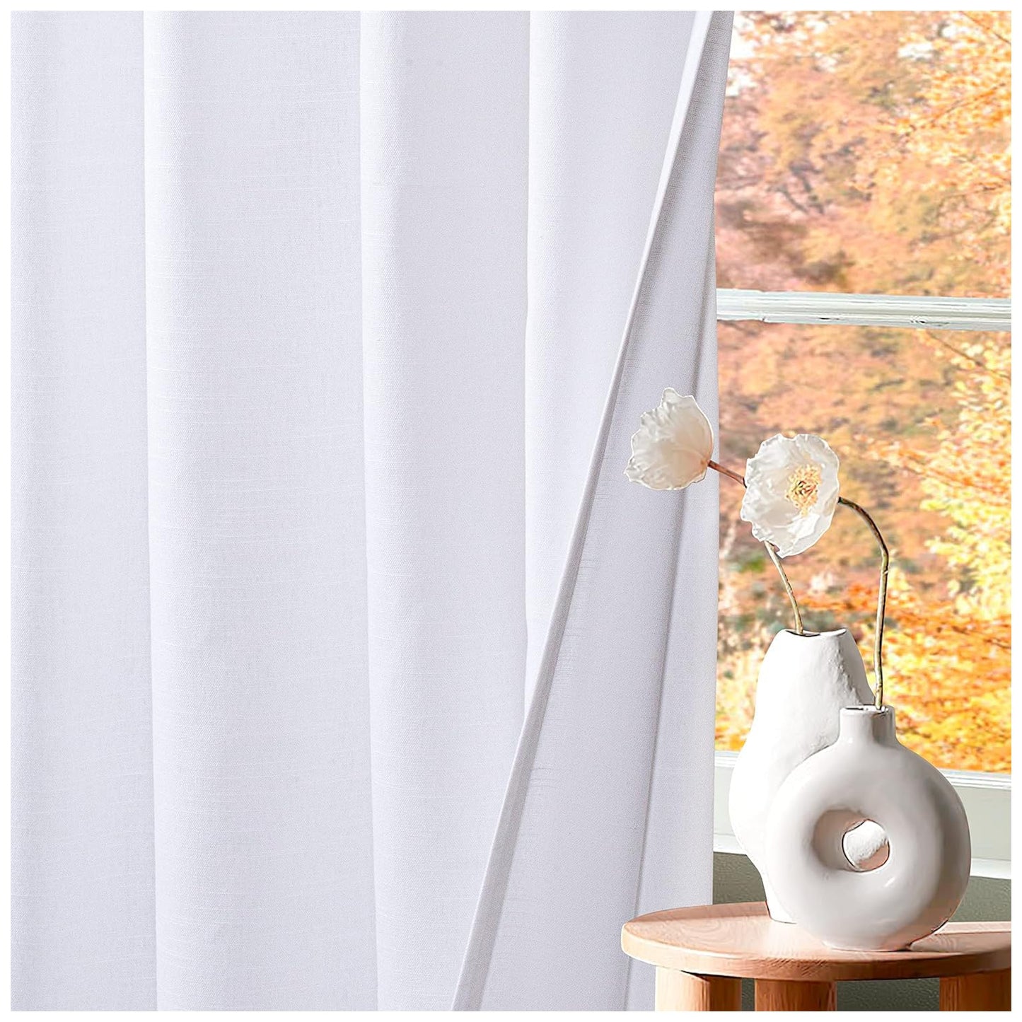 HOMIDATE White Cotton Curtains Set of 2-50x63 Inch Long Cotton Drapes, Textured Window Curtains for Bedroom, Living Room, Kitchen - Soft & Lightweight White Curtain Panels