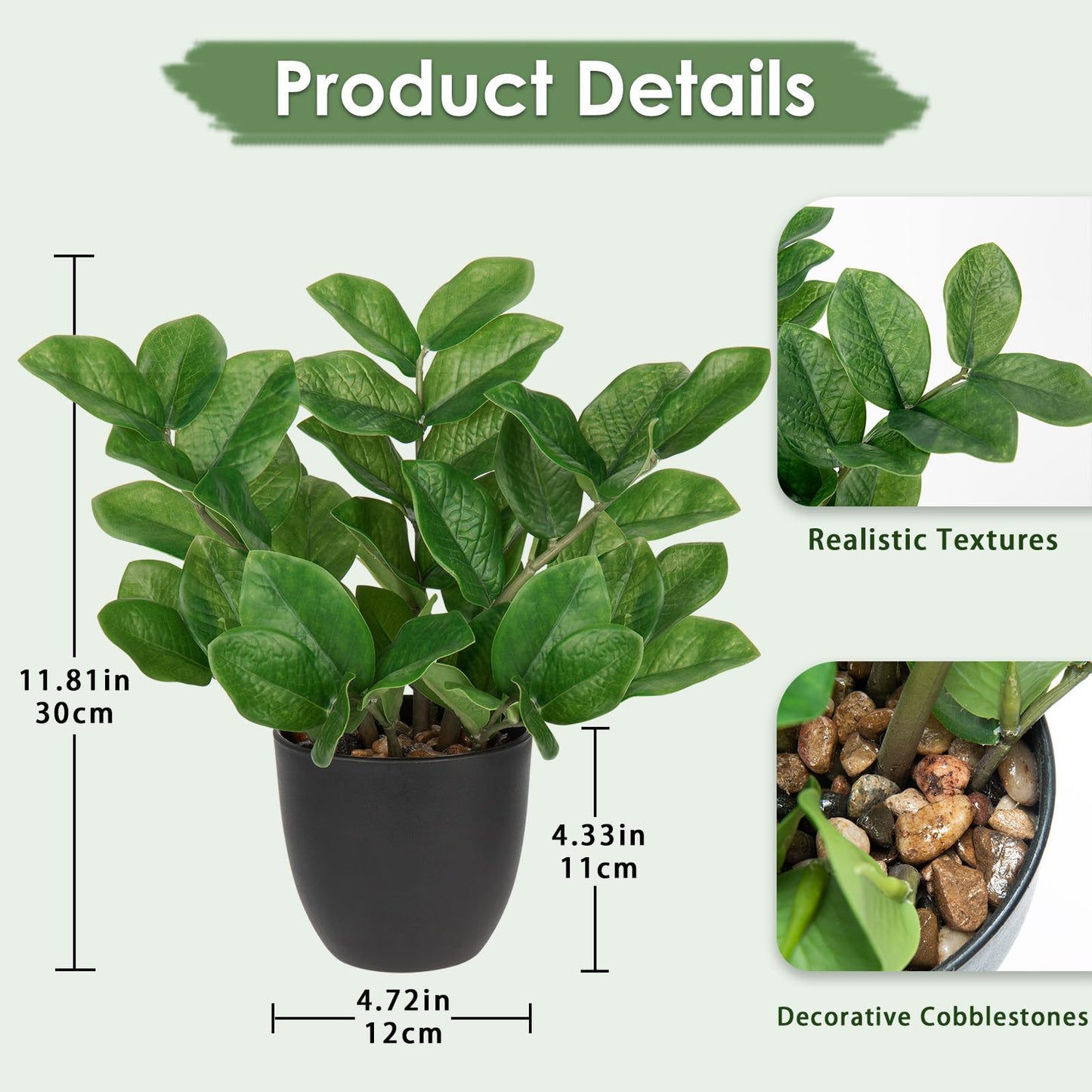 Briful Faux Plants Indoor, Artificial ZZ Plants in Black Pot Fake House Silk Plants for Home Office Dining Table Shelf Decor Bathroom Aesthetic (Green, 1Pack)