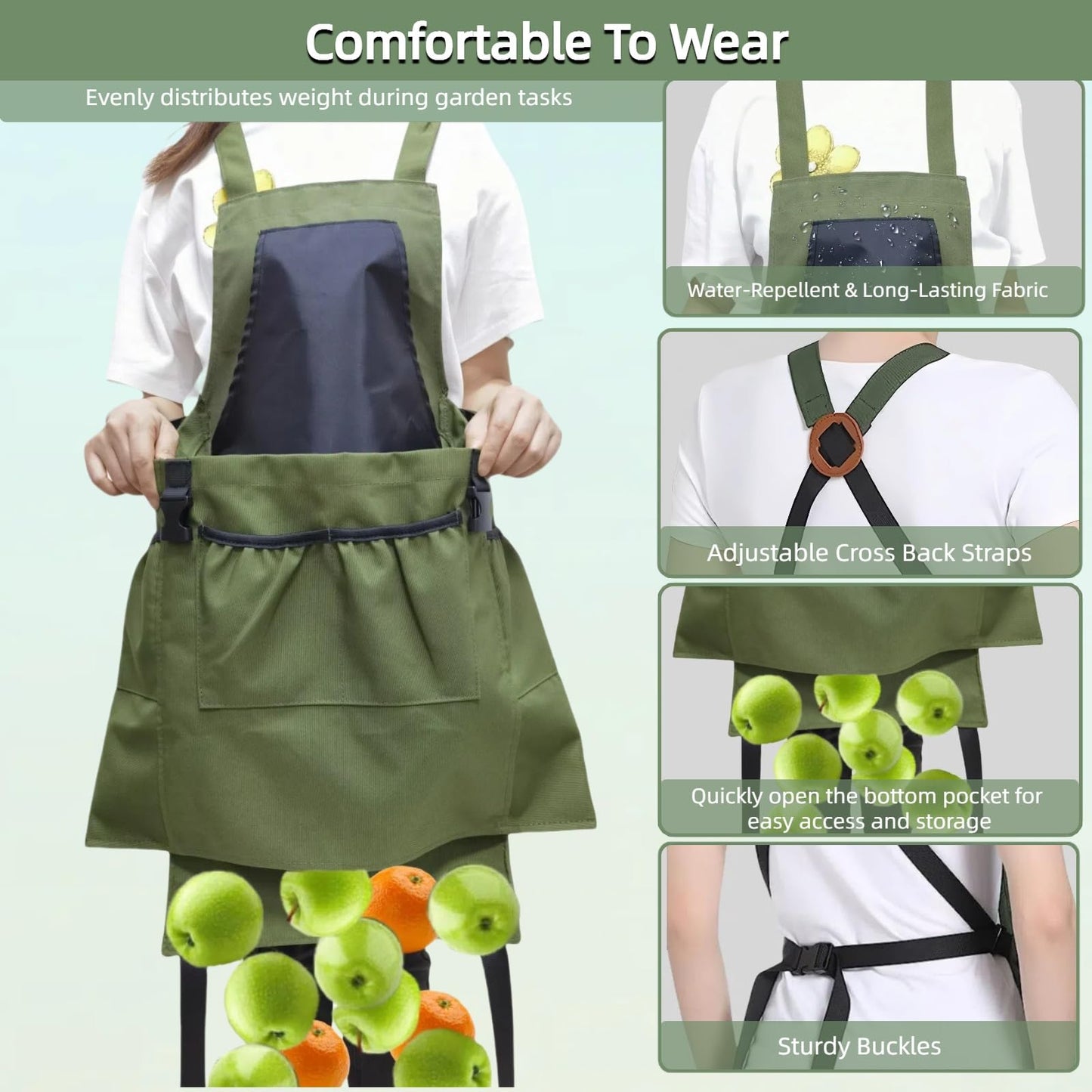 Silanit Garden Apron with Green Gloves-Adjustable Waist, Water-Repellent Gardening Apron with Pockets for Gardening and Kitchen Tasks