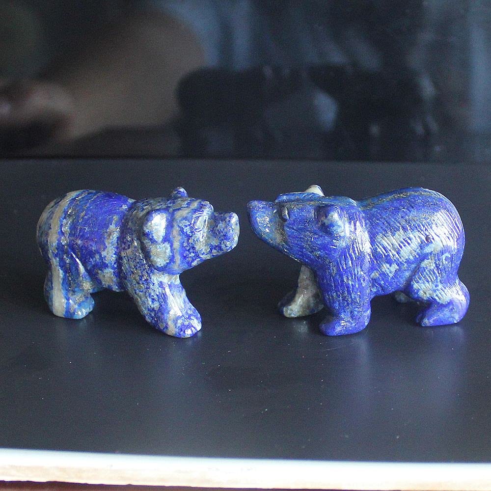 HLbshi Hand Carved Gemstone Lapis Lazuli Crystal Bear Figurine Animal Statue Carving Office Home Decor Collections 2'' (Natural Lapis)