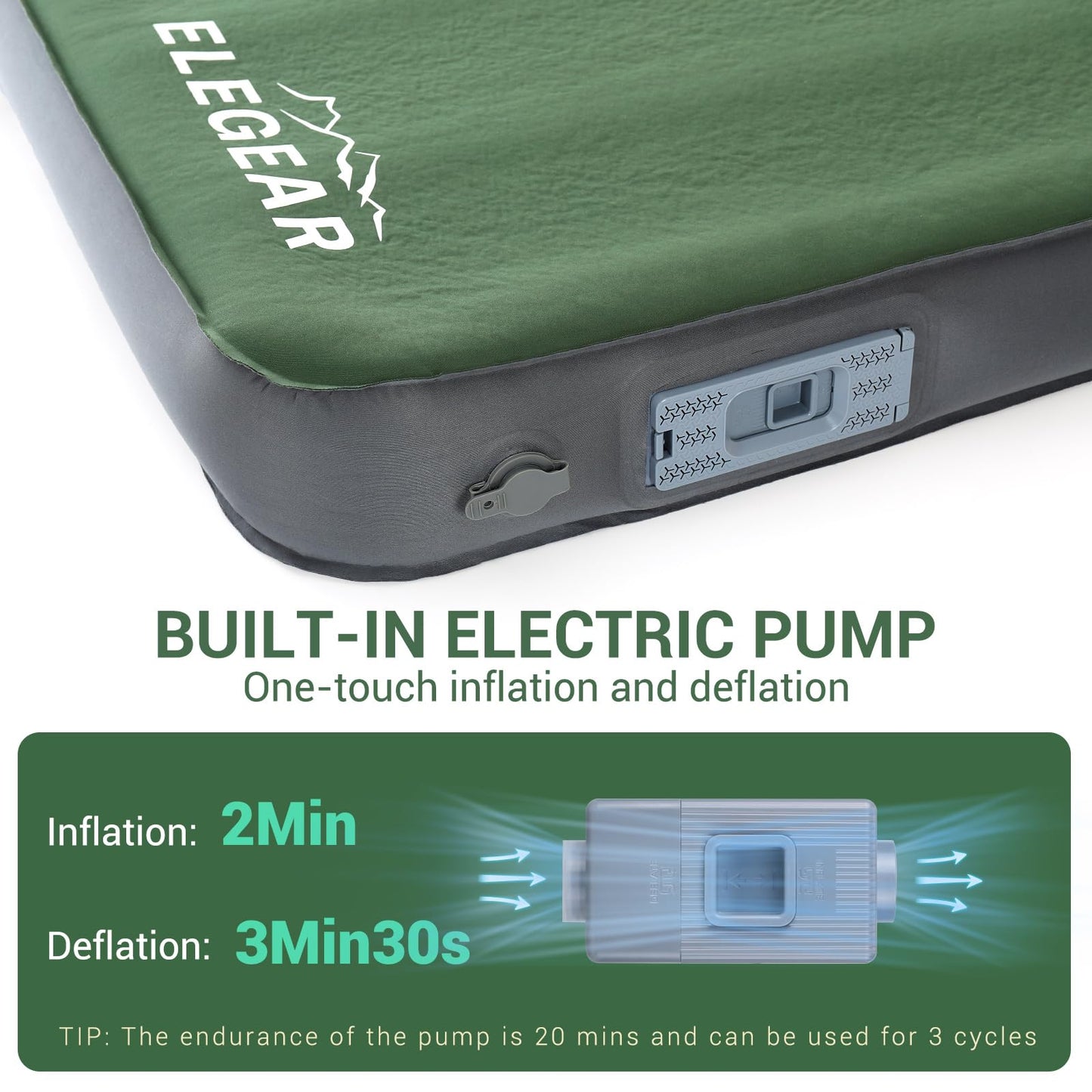 Elegear CumbreX™ Air & Foam Self Inflating Sleeping Pad, Built-in Electric Pump 4" Ultra-Thick Memory Foam Camping Mattress with Pillow Double Camping Pad 4-Season R-value 9.5 Camp Mat for Travel Full