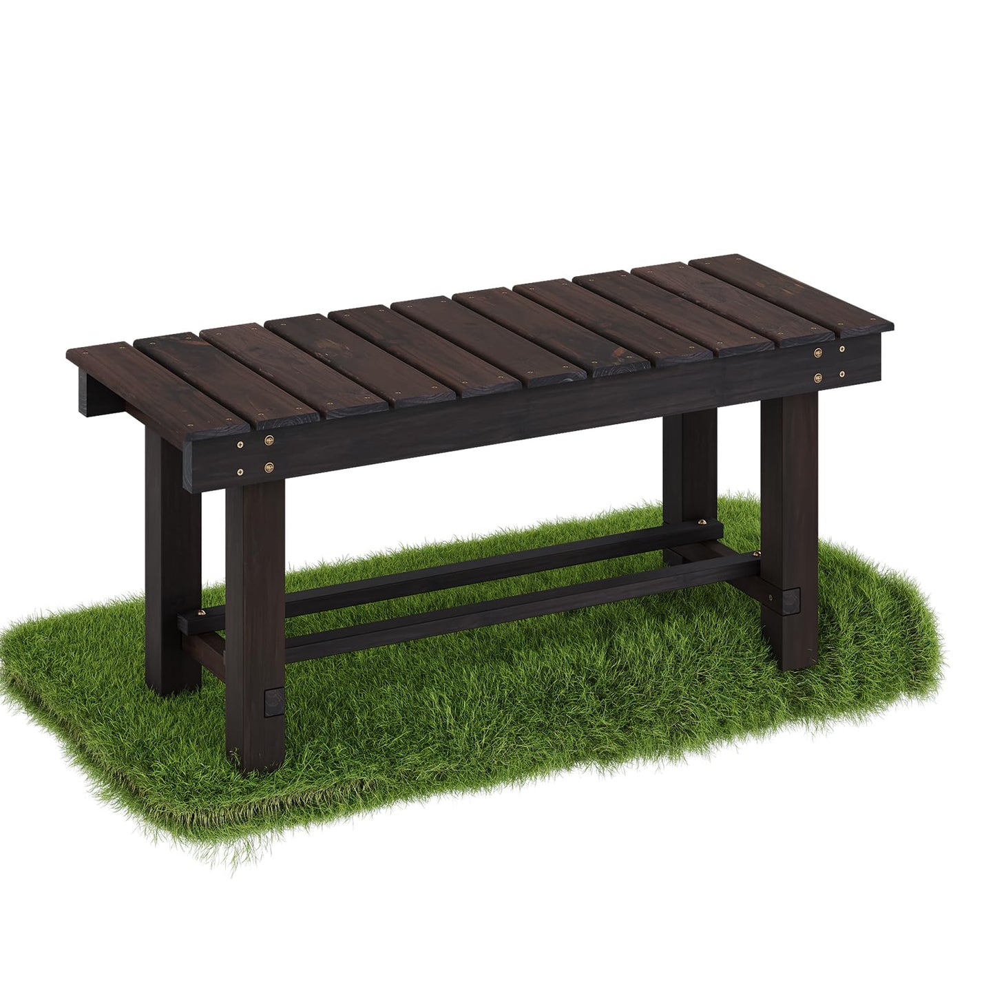 Wood Outdoor Garden Bench, 2-Person Seat 35" Backless Bench, 100% Solid Fir Carbonized Weatherproof Patio Bench,Indoor Bathroom Seat Entryway Shoe Bench for Garden Porch Backyard Pool Balcony (Small)