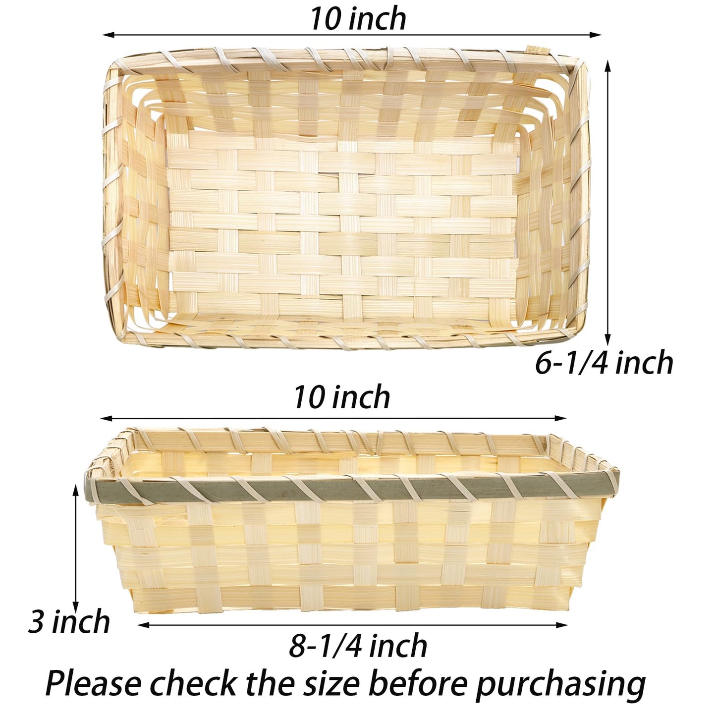 TOPZEA 8 Pack Rectangle Gift Baskets, 10" x 6.3" Natural Bamboo Handmade Woven Bread Roll Basket, Small Wicker Chip Serving Baskets Food Snack Fruit Storage Basket for Kitchen Restaurant Christmas