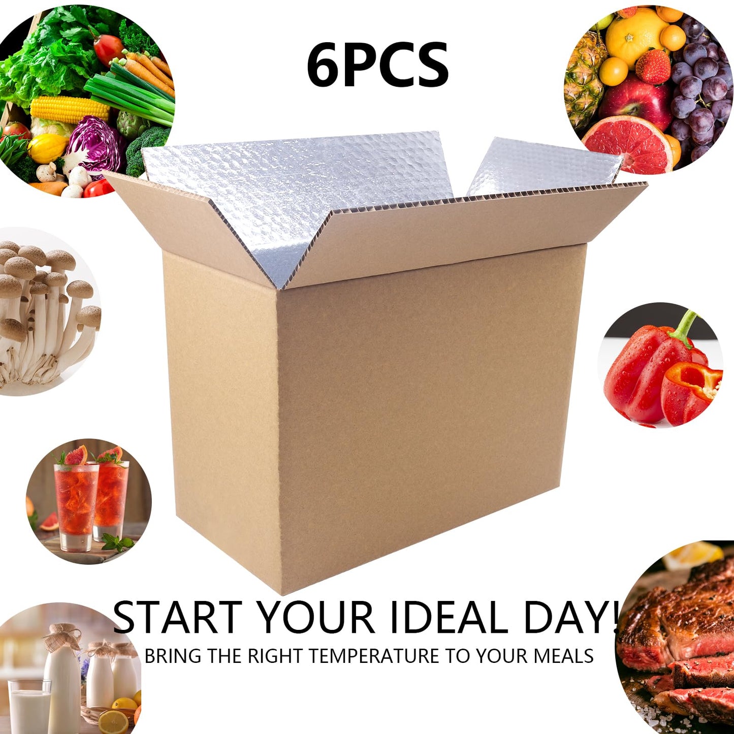 6 Pack Insulated Shipping Box for Shipping Frozen Food Cold Shipping Boxes Large Foil Cooler Carton Moving Kits for Mailing Packing (Box Size 11 x 6.1 x 7.1 Inch)
