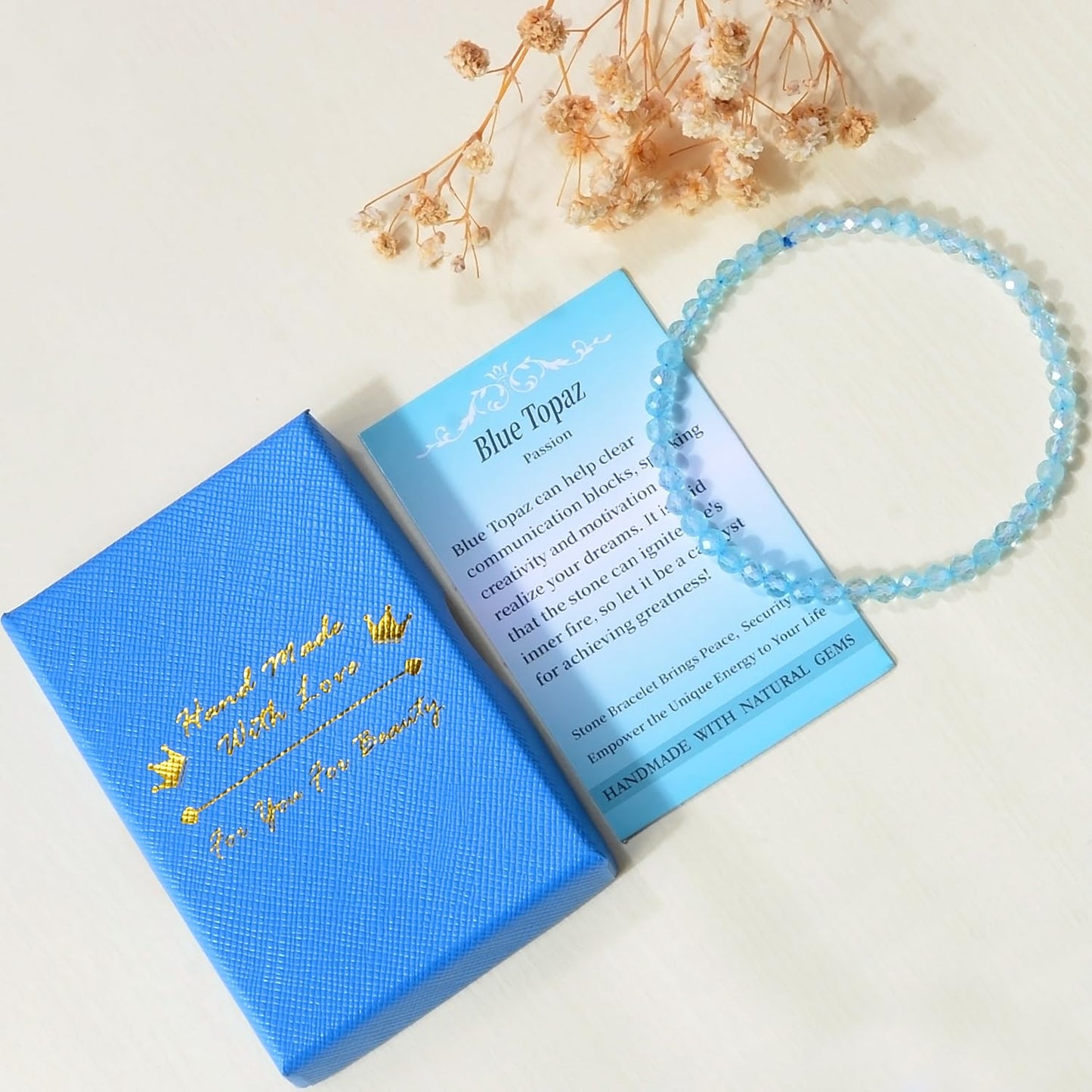 MASSIVE BEADS Natural Genuine Gemstone Beads Healing Crystal Chakra Reiki Jewelry Faceted Round Beads Bracelets (Blue Topaz, 3mm)
