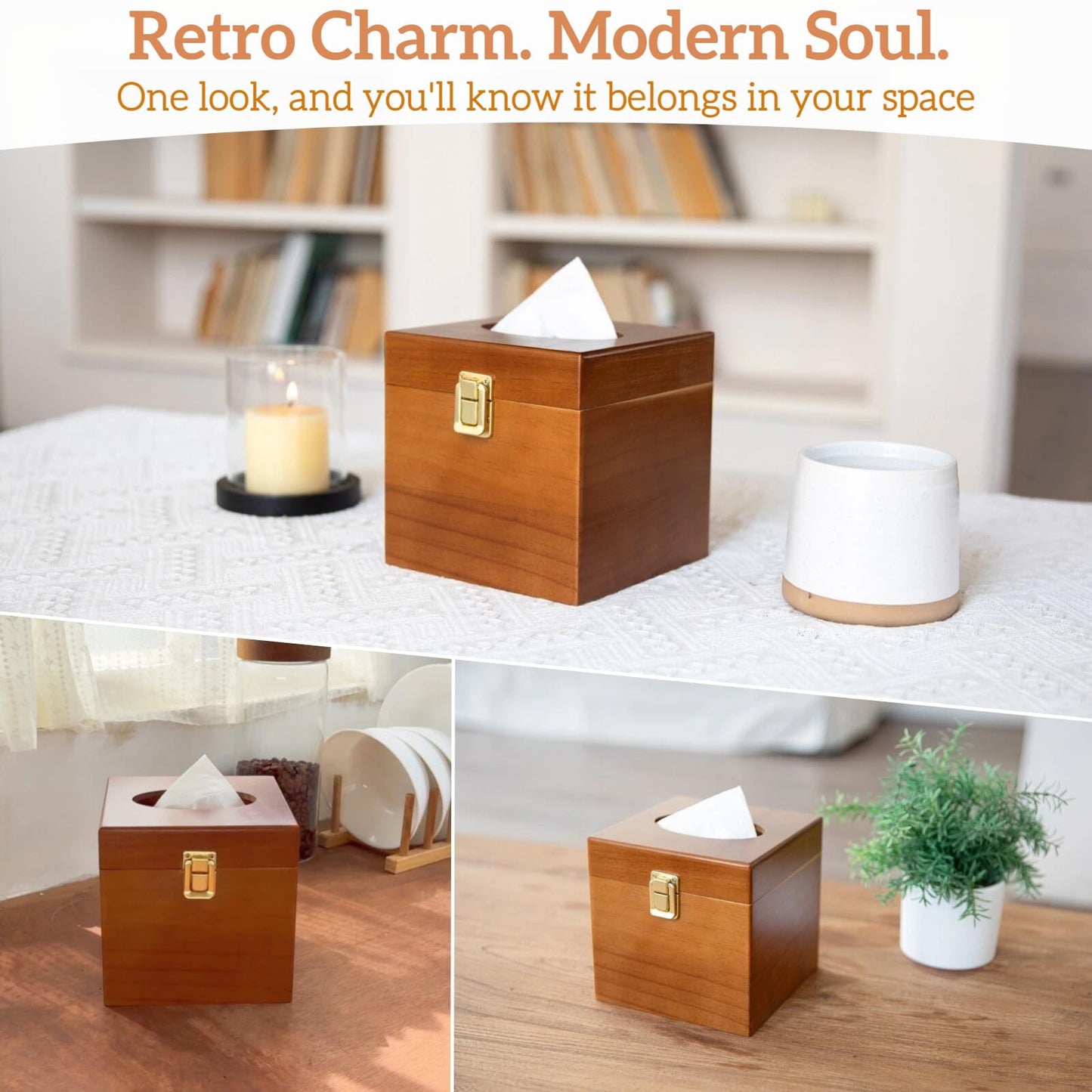 Wooden Square Tissue Box Cover with Lid, Decorative Cube Tissue Box Holder, Bathroom Accessories, Office Decor, Home Decor for Modern Farmhouse Classic Style