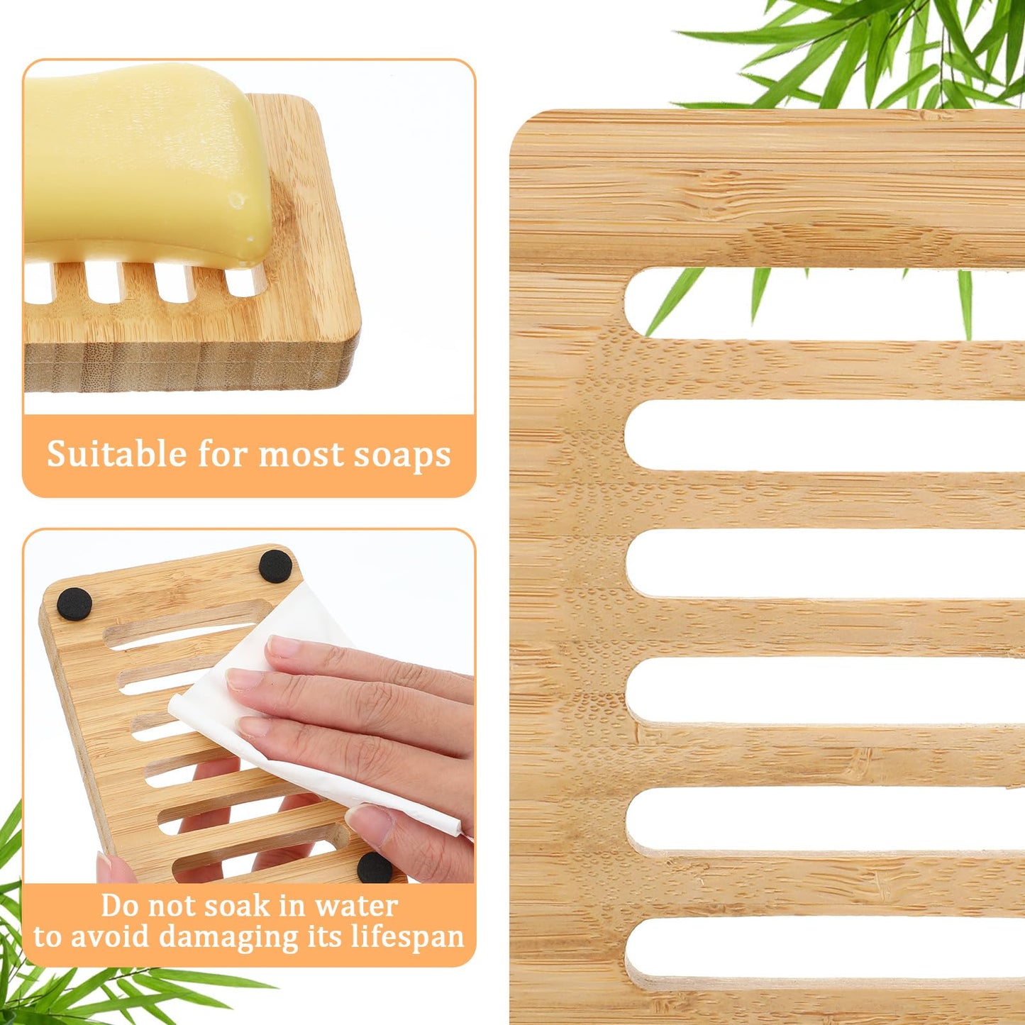 2 Pack Wooden Soap Holder Waterproof Self Draining Soap Dish Wood Soaps Tray for Shower Bathroom Kitchen Bathtub