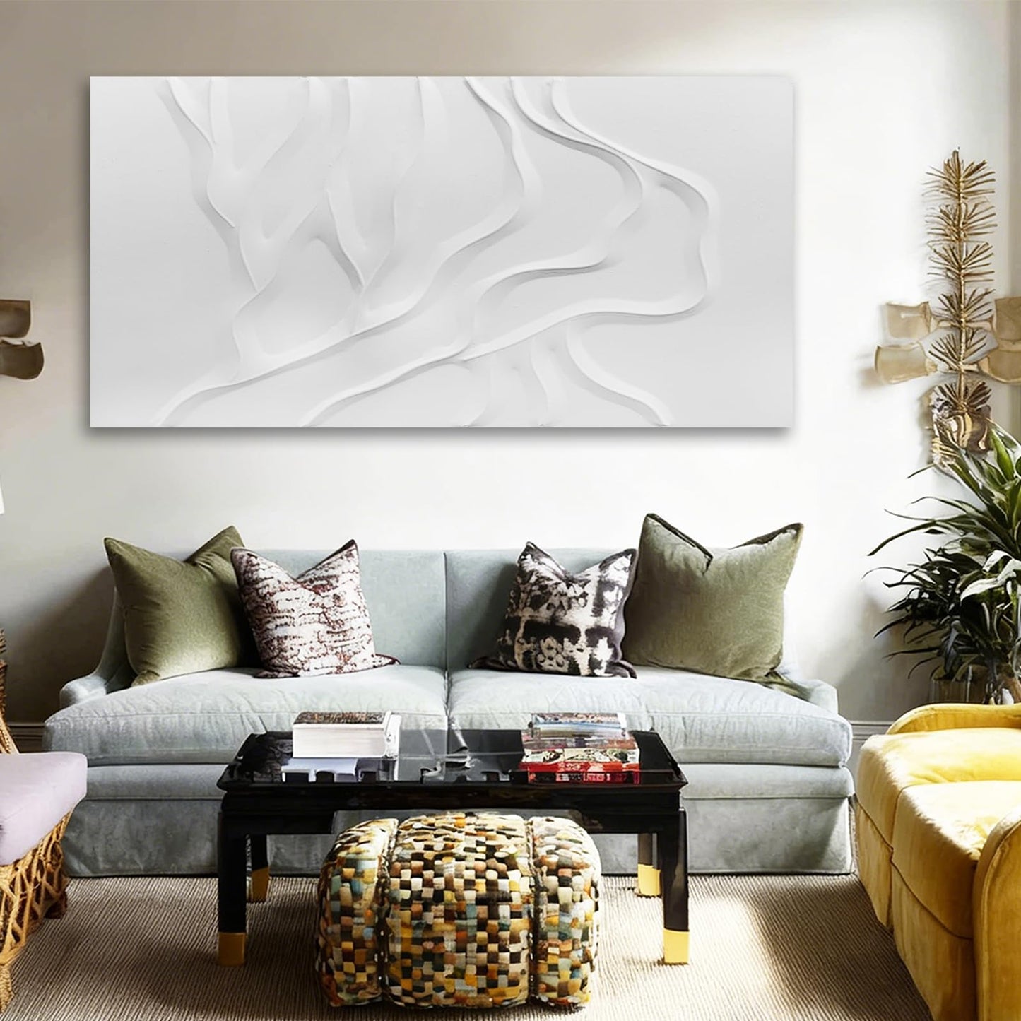 ZUNARE Minimalist White Abstract Wall Art, Hand Painted Textured Canvas with Soft Organic Relief, Modern Neutral Wall Decor for Living Room or Bedroom 24×48 Inch