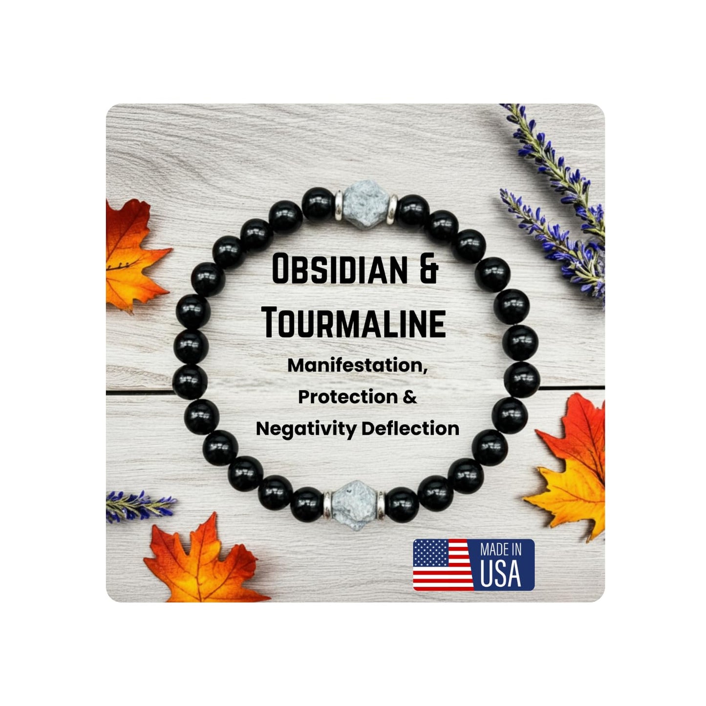 AKDNZ Obsidian & Black Tourmaline Bracelet for Women & Men - 6mm Manifestation & Protection Healing Crystal Bracelets, Handmade Spiritual Gemstones for Mother’s, Father’s Day, Christmas & Anniversary