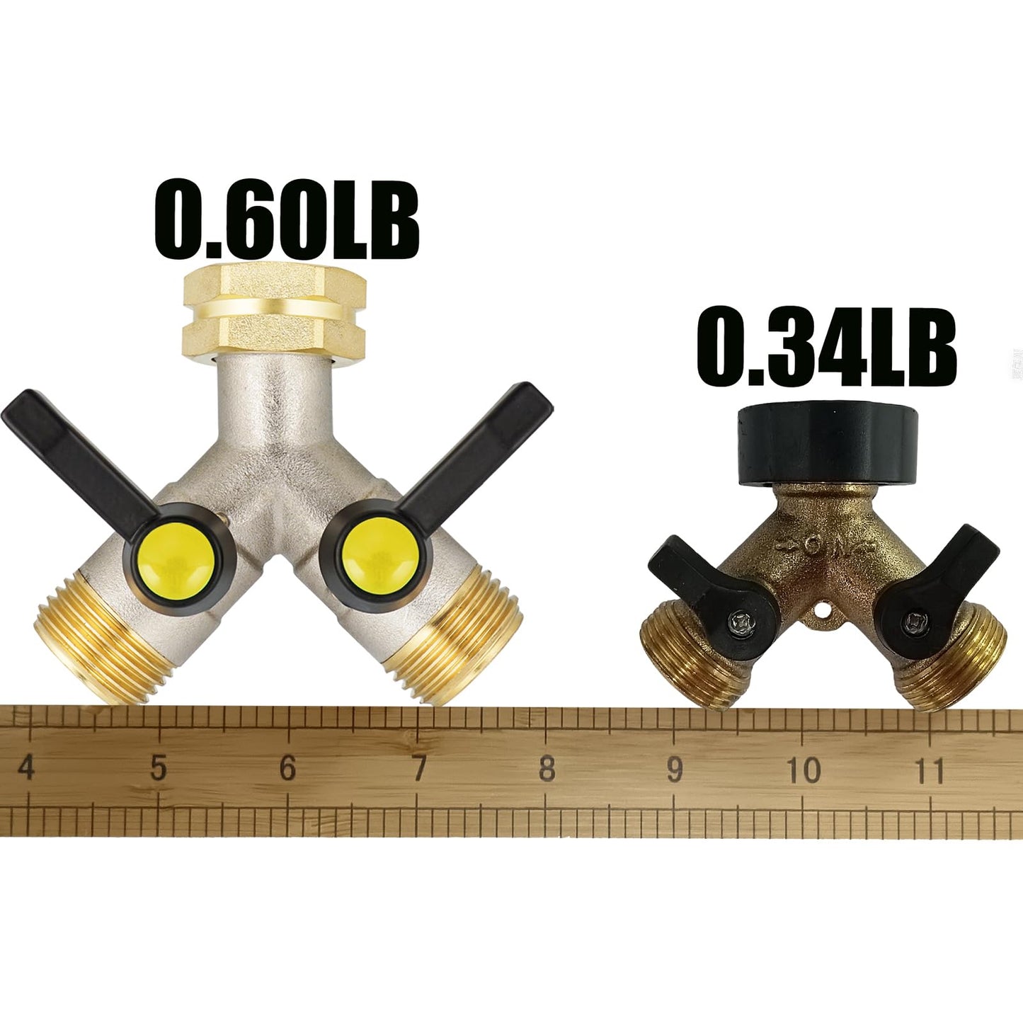 EJW Hose Splitter 2 Way, Garden Hose Splitters, 2 Way Faucet Splitter, Water Spigot Splitter, RV Brass Hose Splitter, Two way Hose Bib Splitter, Double Hose Connector, Hose Valve 3/4 Inch GHT Thread.