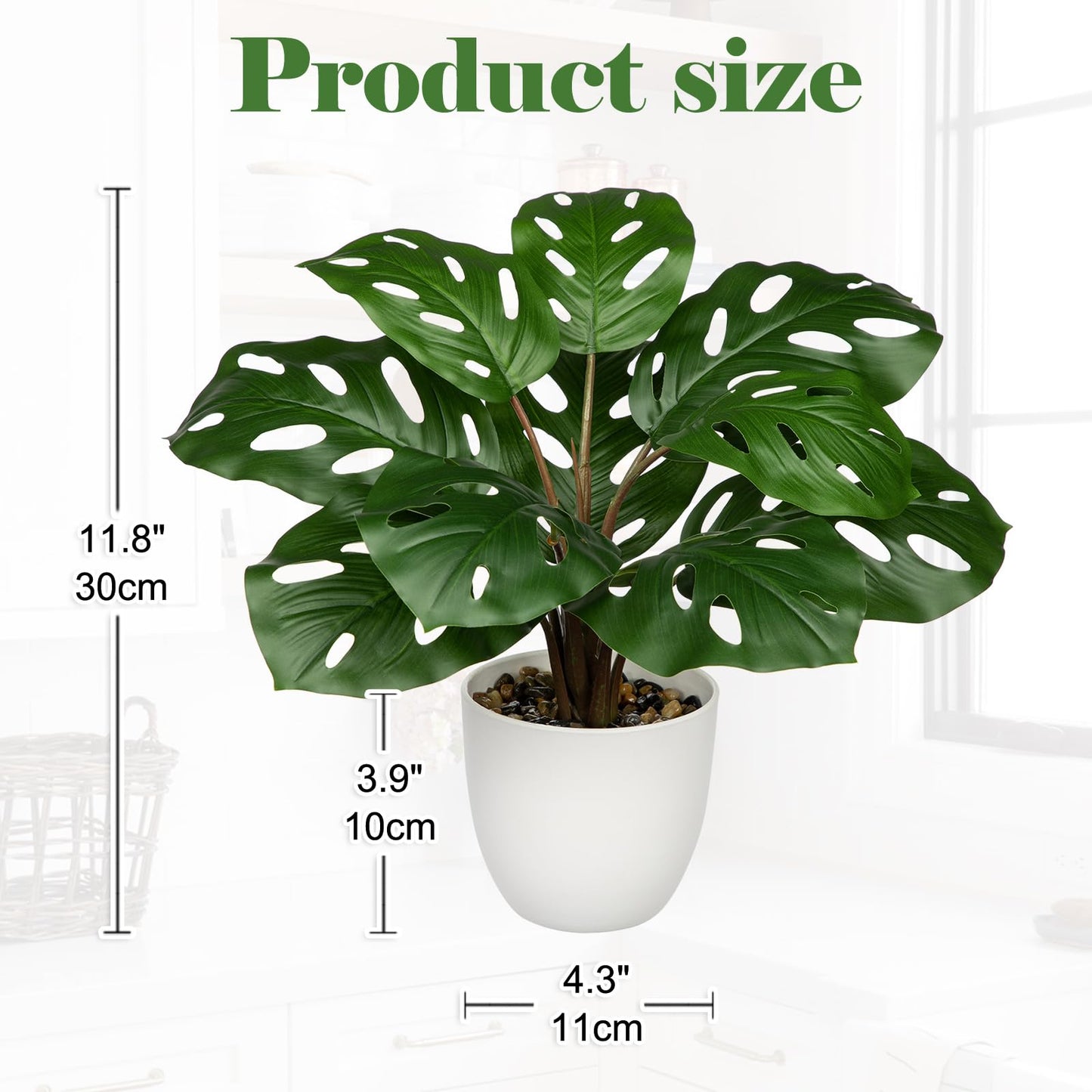 Hollyone Artificial Monstera Plant Faux Monstera Plant Potted Fake Tropical Plants Potted for Indoor Outdoor Home Desk Office Garden Farmhouse Decoration