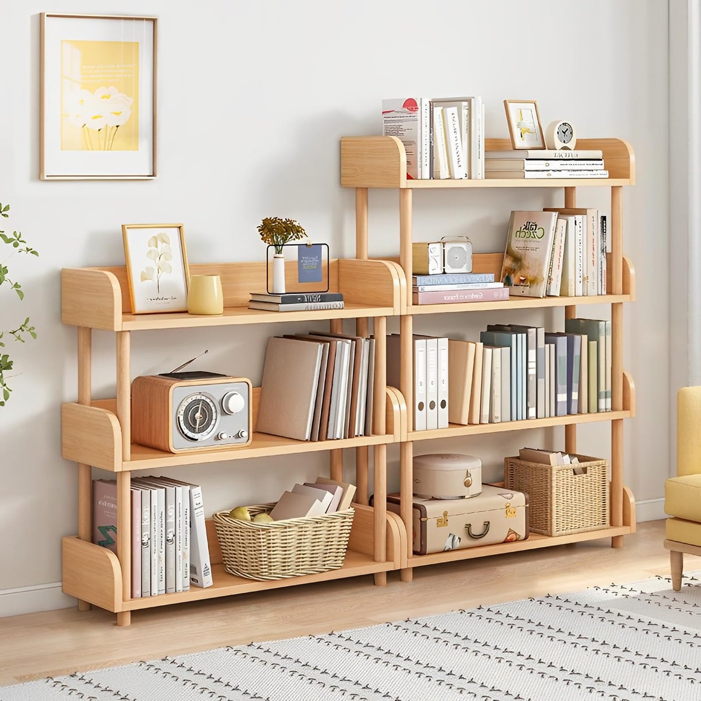 OSCHF 3-Tier Wooden Open Bookcase - Modern Display Bookshelf with Top Edge and Solid Wood Frame for Home and Office, Storage Cabinet, Oak