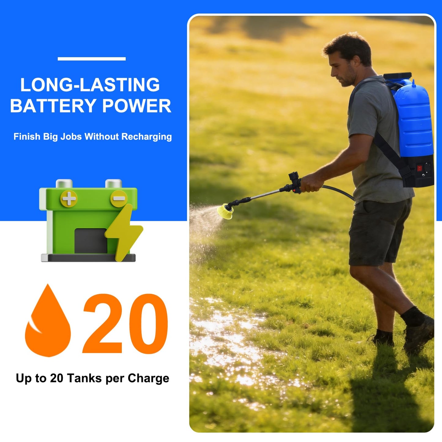 4 Gallon Battery Operated Backpack Sprayer, 100 PSI Electric Garden Sprayer with 12V 8Ah Rechargeable Battery, Trigger Lock, Stable Pressure Pump, Adjustable Nozzles for Lawn Care & Garden