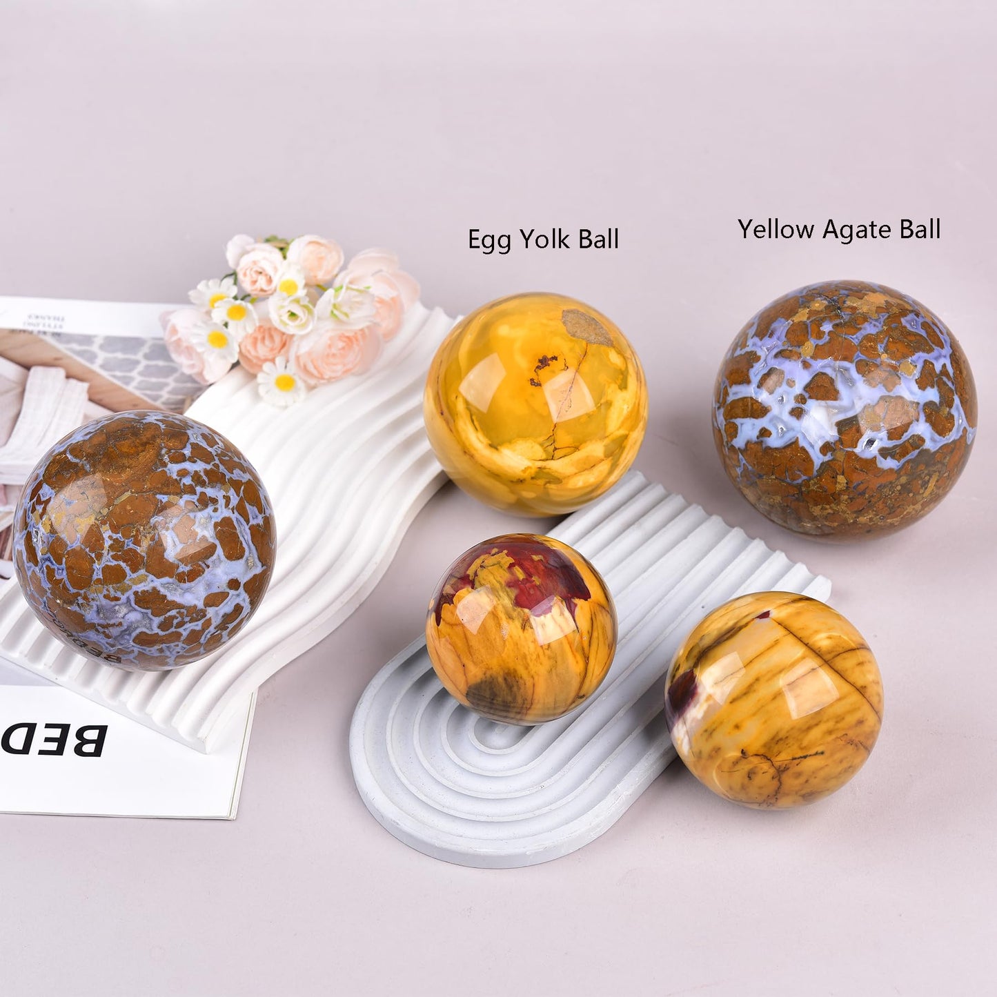 JIC Gem Natural Yellow Egg Yolk Stone Crystal Ball Sphere 7-8cm Healing Crystal Gemstone Ball Chakra Meditation Reiki Decorative Ball