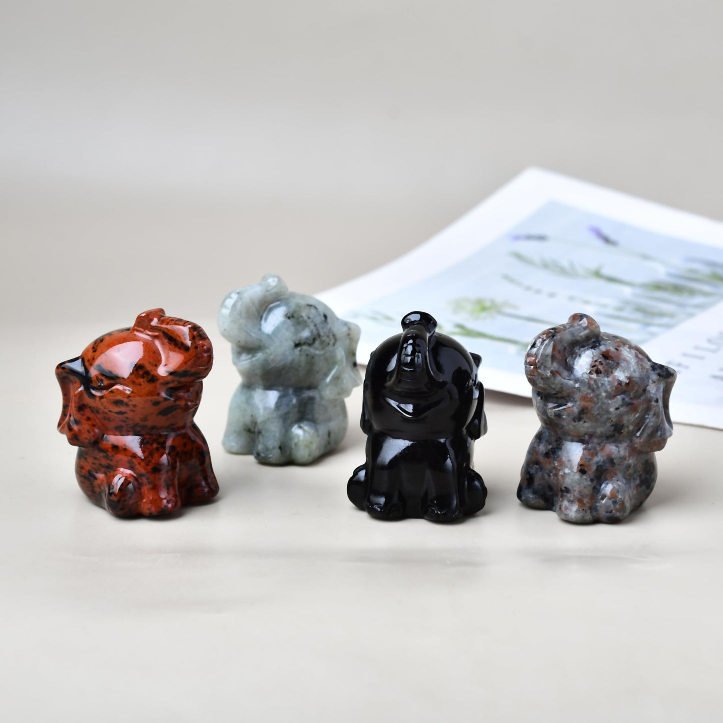 DZJXBZhu Flaming Stone Elephant Crystal Statue Healing Crstal Meditation Pocket Figurine Statue Natural Gemston Hand Carved Polished Home Room Office Desk Decoration Gift Collect