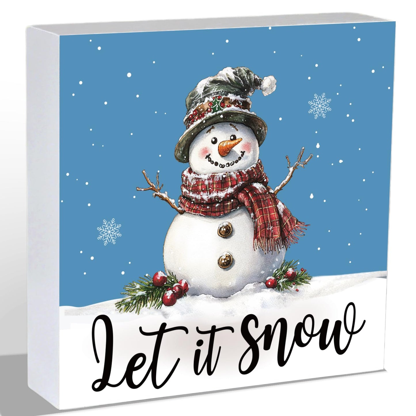 Winter Decorations Indoor Winter Decor Home Room Let It Snow Snowman Office Bathroom Table Wood Box Sign Rustic Wooden Shelf Desk Decor Season Sign House Warming Gifts 5.9 x 5.9 Inch