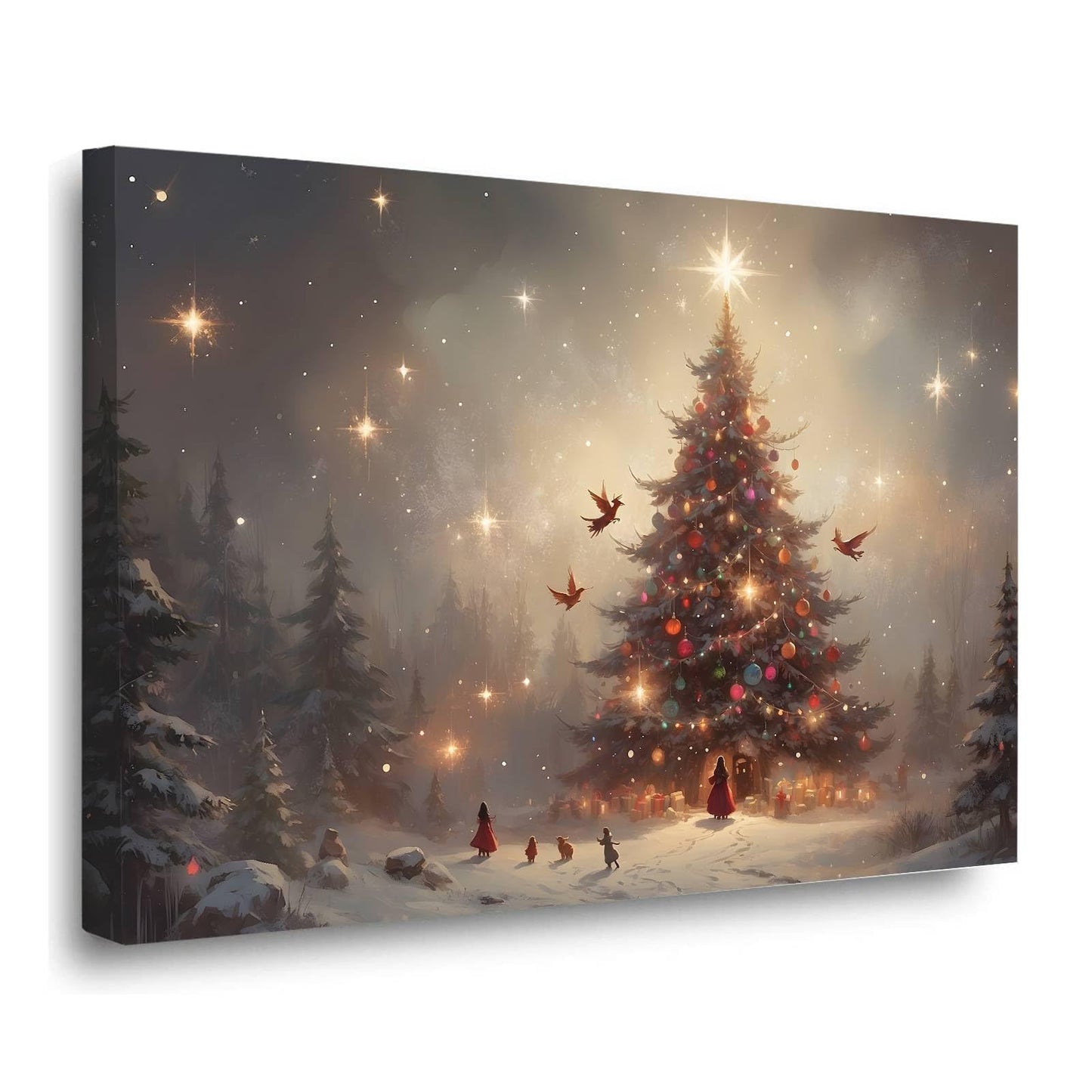 Framed Canvas Wall Art Christmas Trees Christmas TV artwork for winter and holiday homes 28x40in Wood Framed