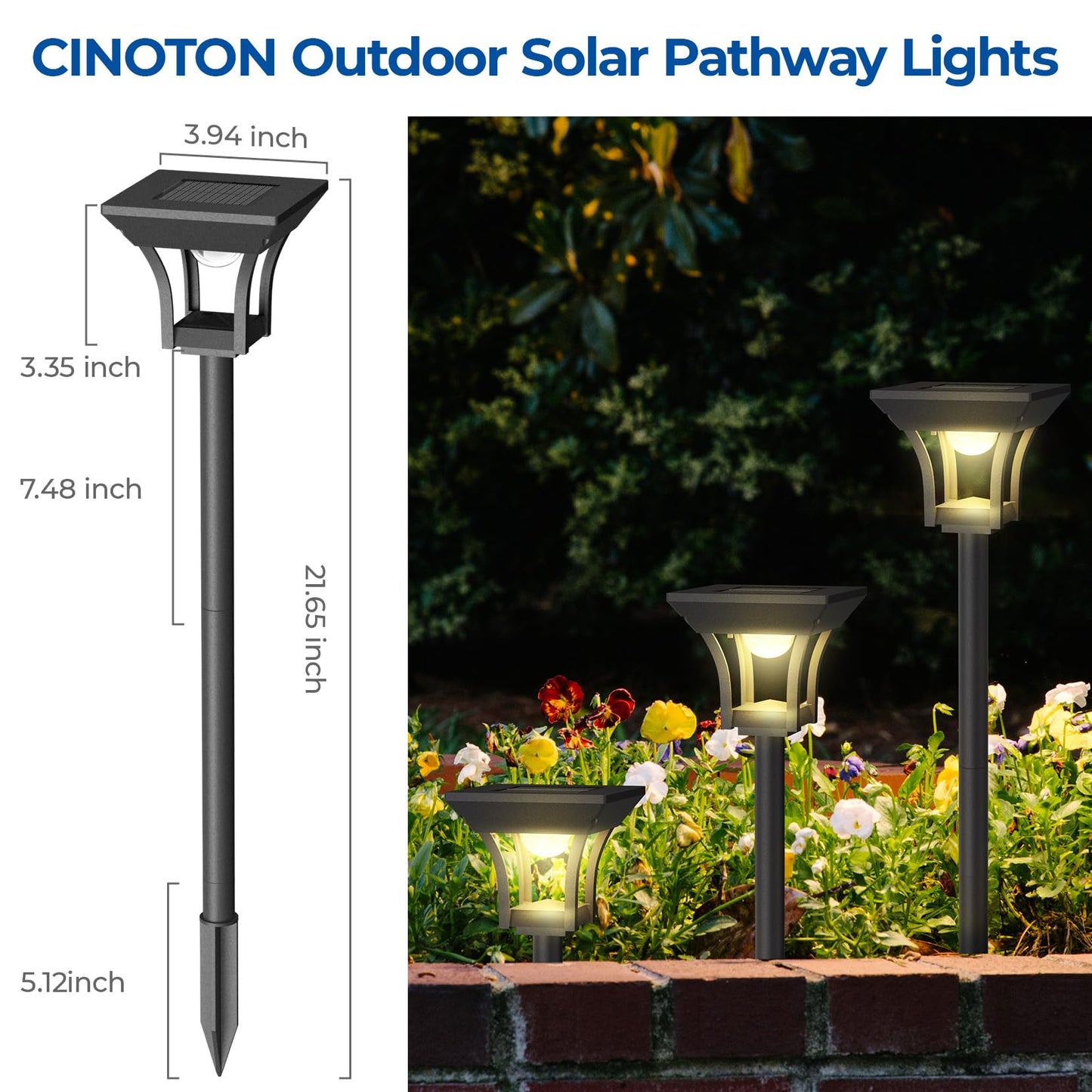 CINOTON 8 Pack RGBCW Solar Pathway Outdoor Lights, 3 Lighting Modes Solar LED Garden Lights, IP65 Waterproof Outside Solar Powered Landscape Lighting for Sidewalk Driveway Backyard RGB/Warm/Cold White
