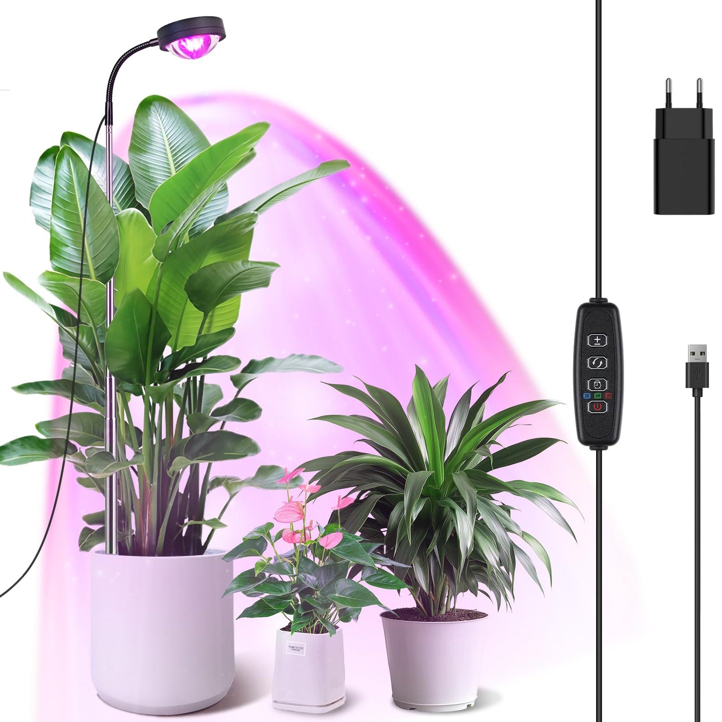 Plant Grow Light, Full Spectrum LED Growing Lights for Indoor Plants with Optical Lens, High PPFD Grow Lamp with 360°Gooseneck, 63in Height Adjustable, 3/9/12H Timer, 3 Color Modes, 10 Brightness