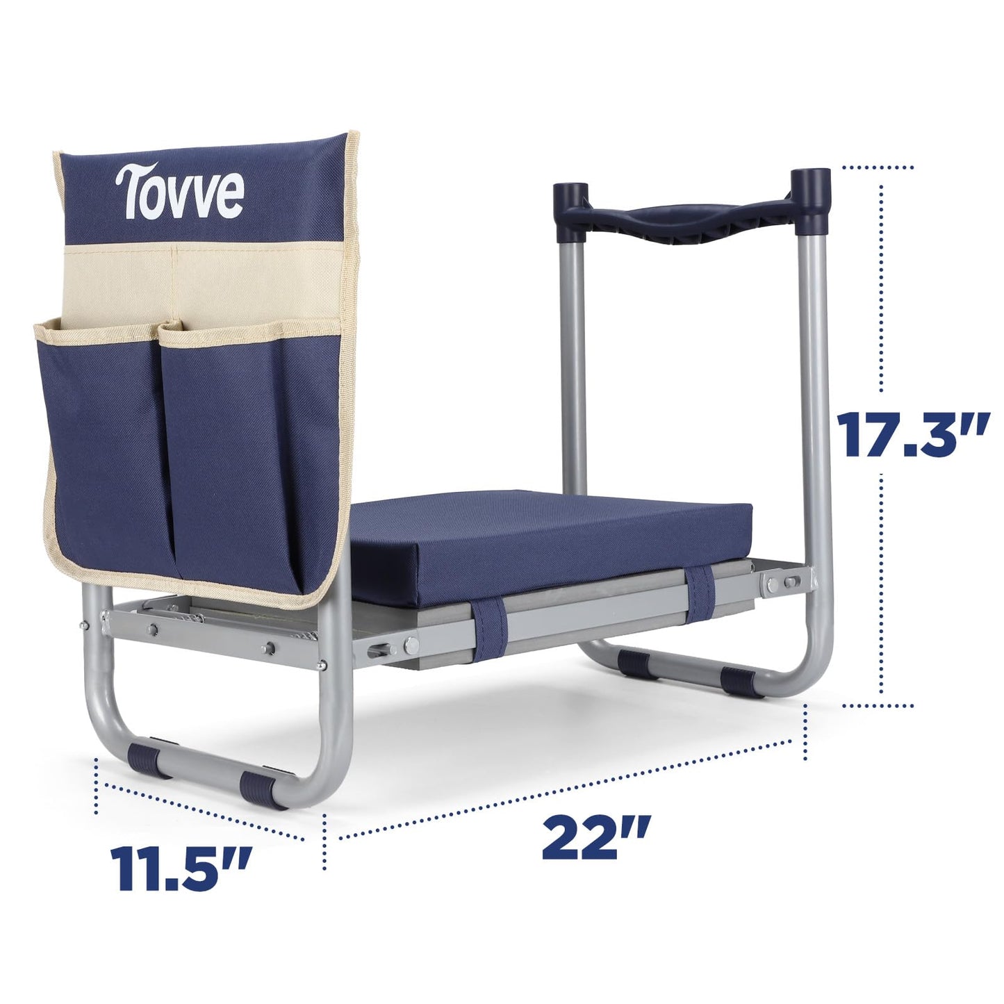 Tovve Foldable Garden Kneeler and Seat, Heavy Duty Garden Stool with 10" Wide Detachable Kneeling Pad, Portable Garden Bench Chair with Large Garden Tool Bag, Gardening Gifts for Women, Seniors, Mom