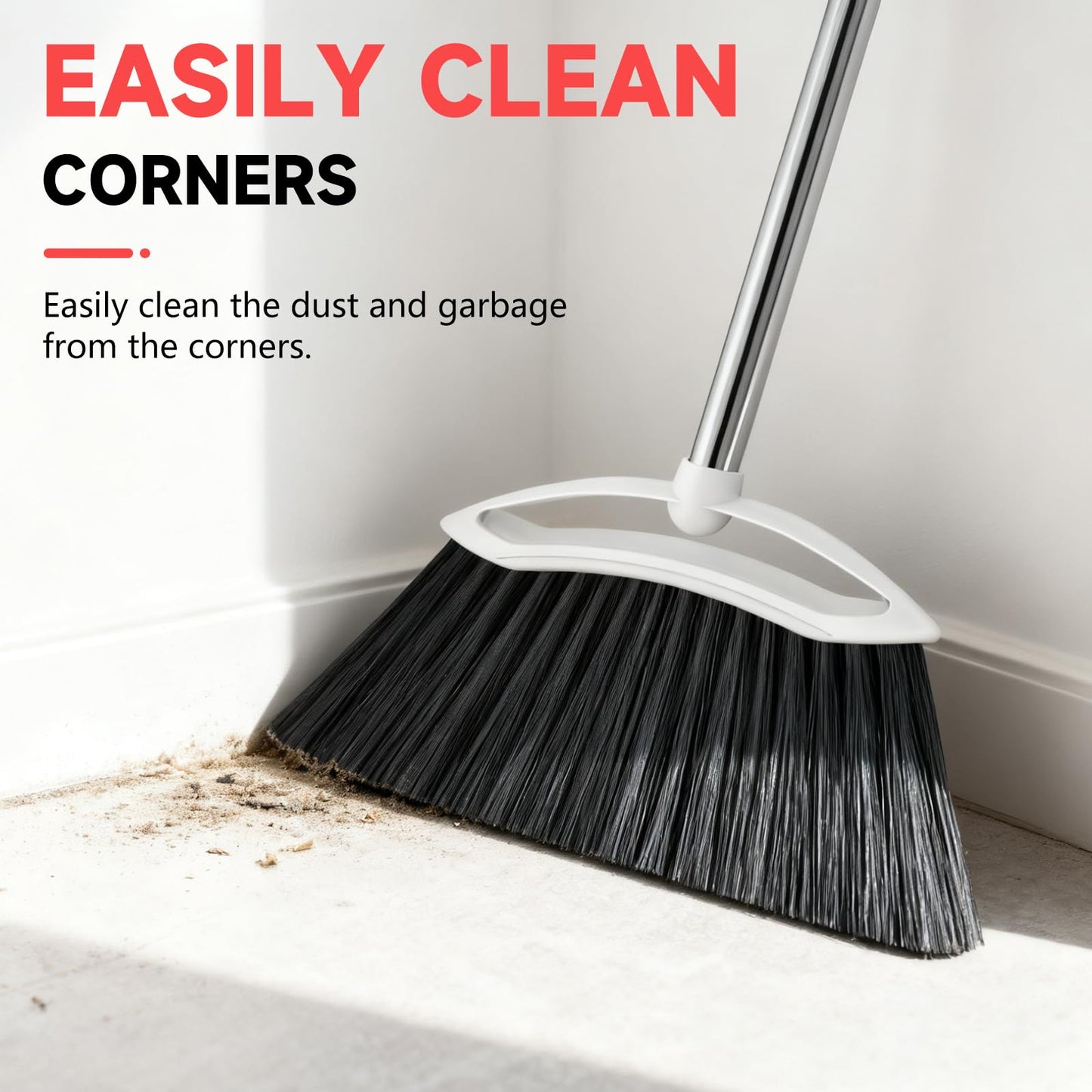 EZKEY Heavy Duty Broom, 54-inch Adjustable Long Handle Angle Brooms Large Brooms for Sweeping Indoor and Outdoor Commercial Broom for Home Kitchen Patio Garage Porch Courtyard Classroom, White
