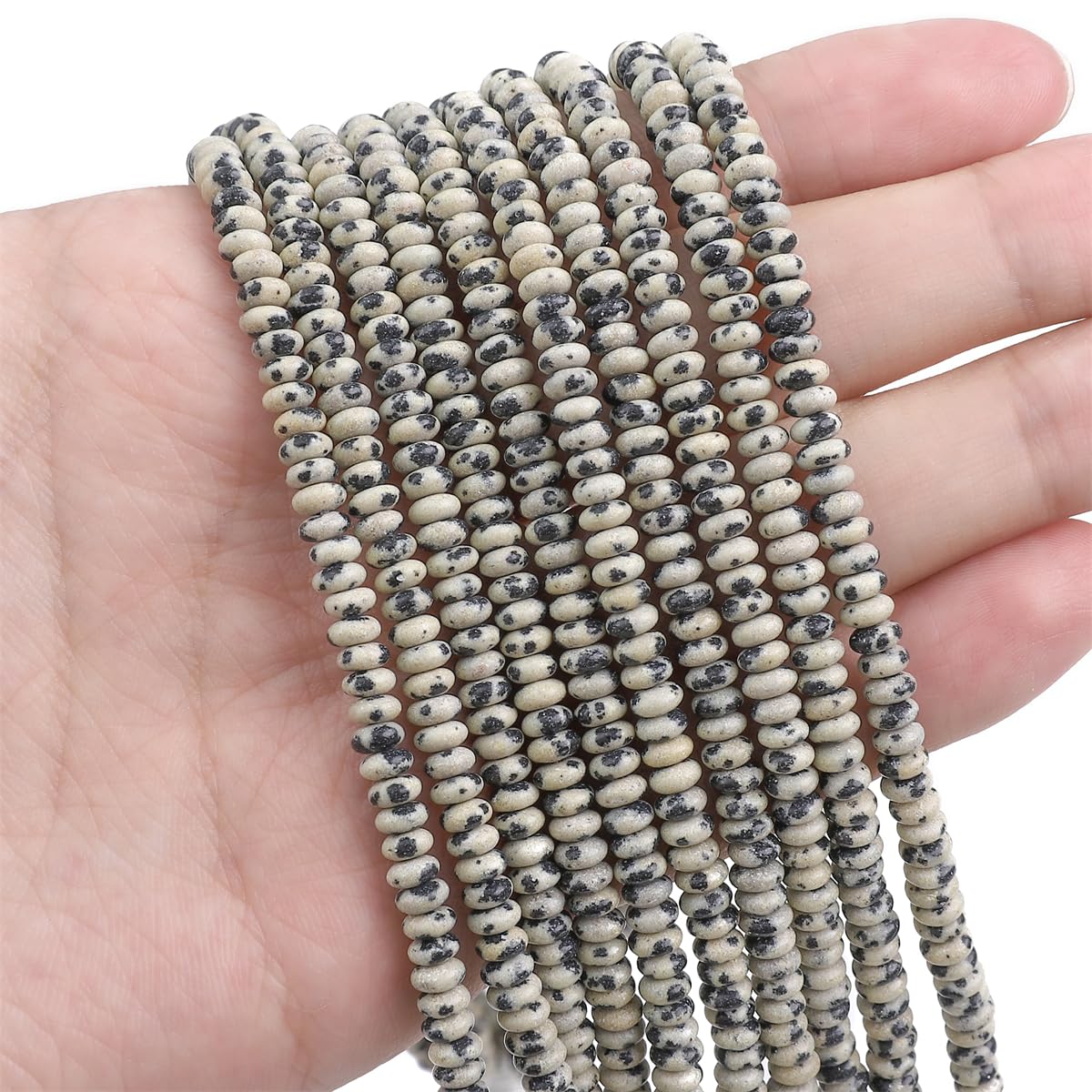 BEADIA Natural Dalmatian Stone Spacer Beads Caps Rondelle Disk Loose Beads for Beading Jewelry Making 4mmx2mm 38cm