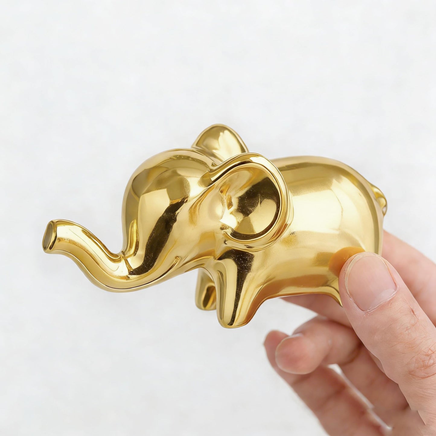 OwMell Good Luck Elephant Decor for Home, Small Ceramic Elephant Statue Figurine for Home Decor - Gold Plated