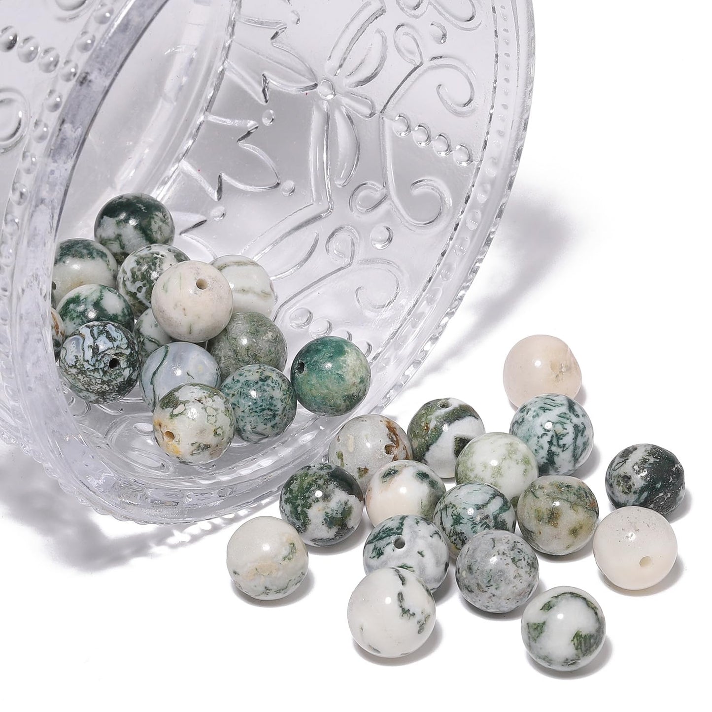 NITOPUPU 10mm 37pcs Tree Agate Natural Stone Beads for Jewelry Making Supplies, Round Crystal Beads for Bracelets Necklace DIY Crafts