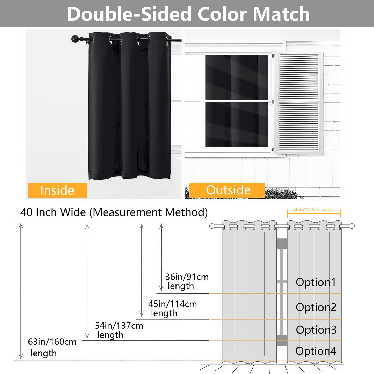 Simplebrand Halloween Black Blackout Curtains for Bedroom 63 Inch Length 2 Panels Set, Grommet Solid Thermal Insulated Black Out Curtains, Room Darkening Energy Saving Window Drapes, W40 x L63