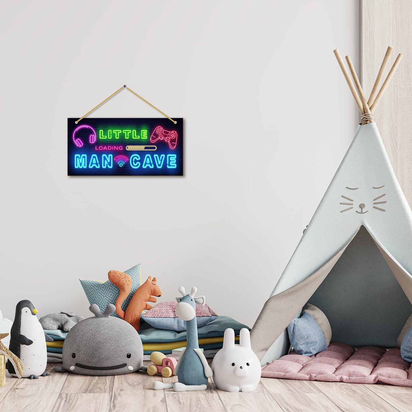 Little Man Cave, Boys Gaming Room Decor Wooden Door Sign for Gamer Room, Baby Boys Bedroom Wall Decorations for Nursery Toddler Nursery Playroom Wall Art