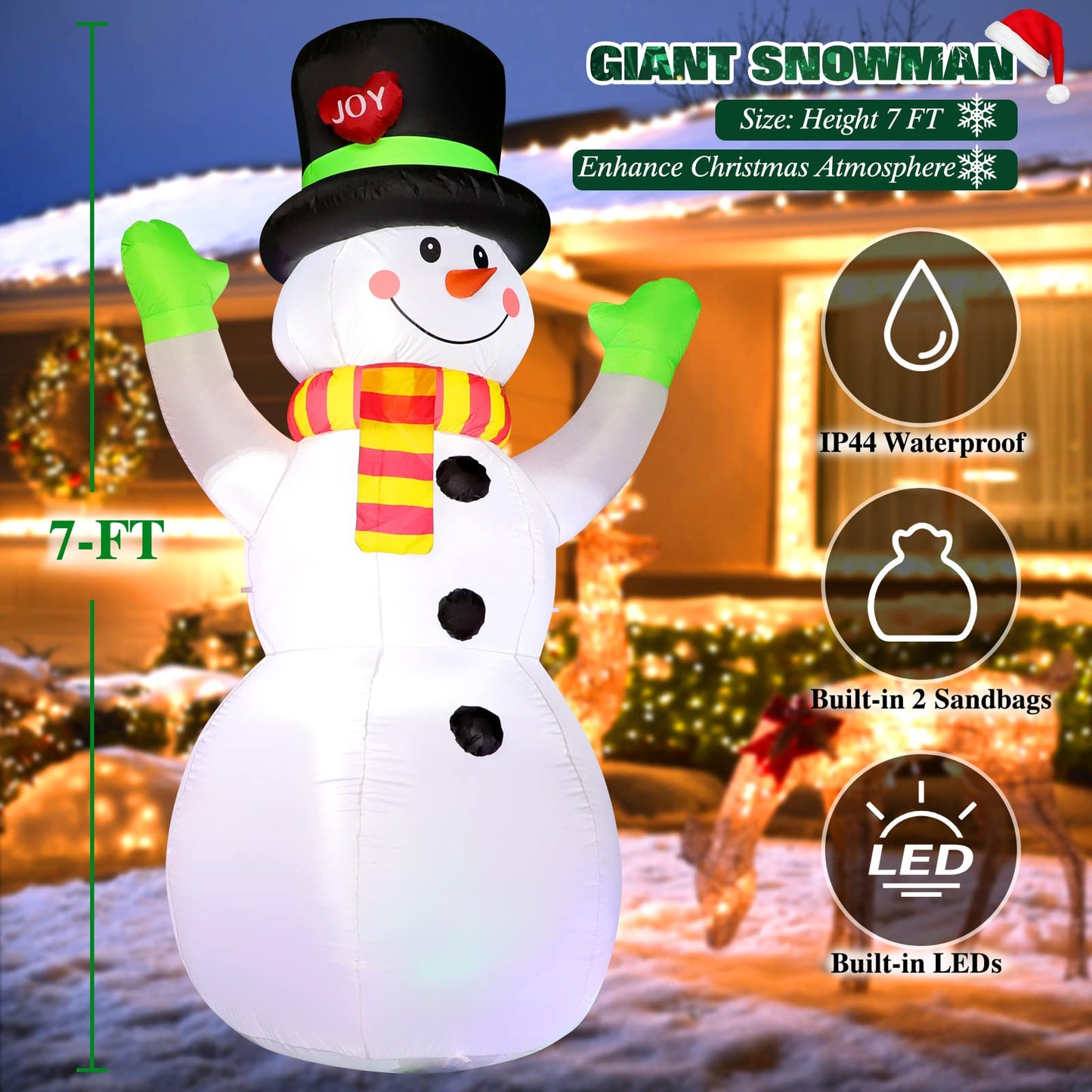 FunFanso 7 FT Christmas Inflatables Snowman Outdoor Decorations, Giant Blow up Snow Man Yard Decor Built-in Bright LED Light Wear Magic Hat, Weatherproof Holiday for Garden Patio Lawn Party Xmas Gifts