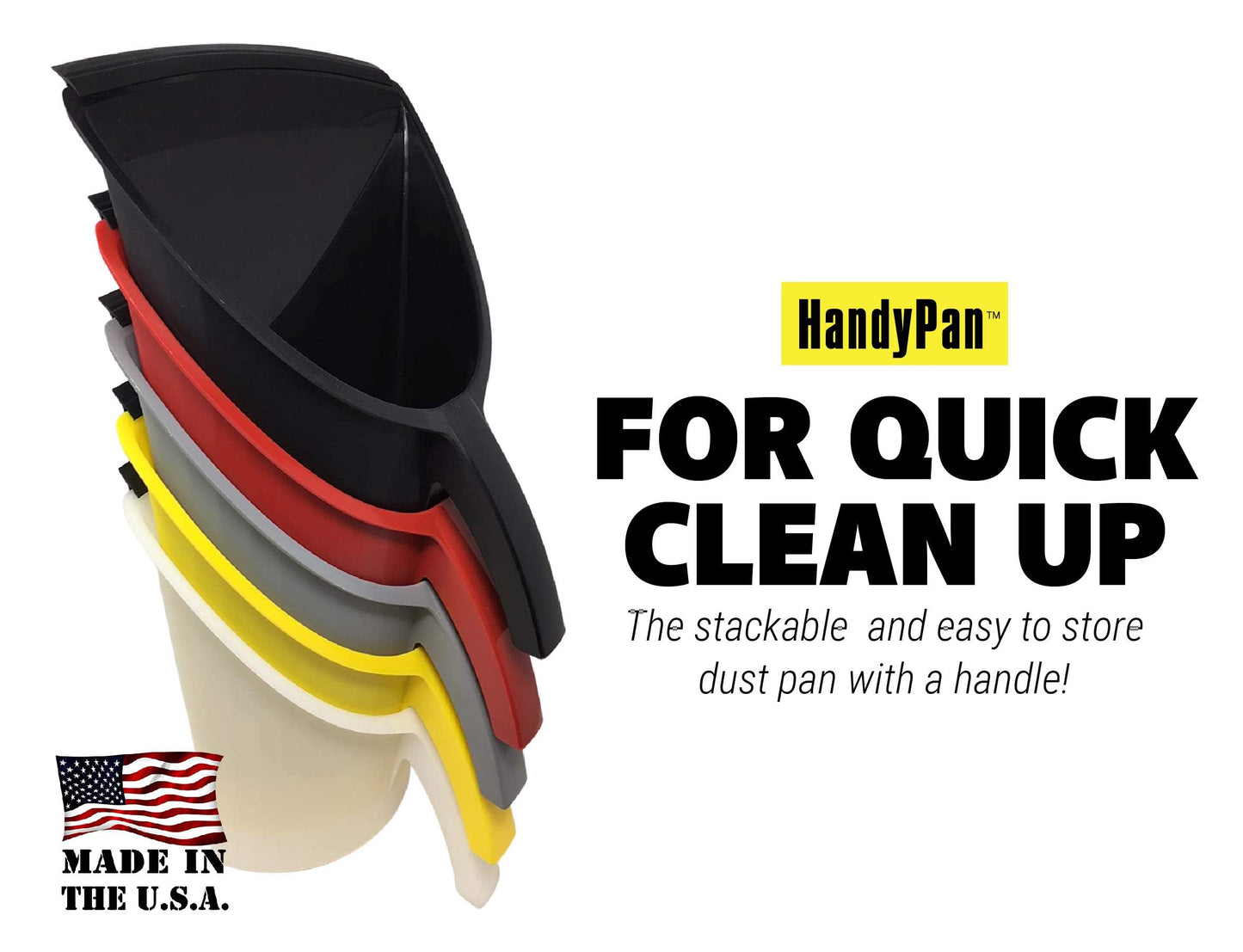 HandyPan Heavy Duty Dustpan, Black - Large Dust Pan Made in the USA with Tight Seal Lip to Keep Dust, Dirt, Debris In-Great for Home, Shop, Garage, Use-Stackable, Standing Dustpan for Wet or Dry Tasks