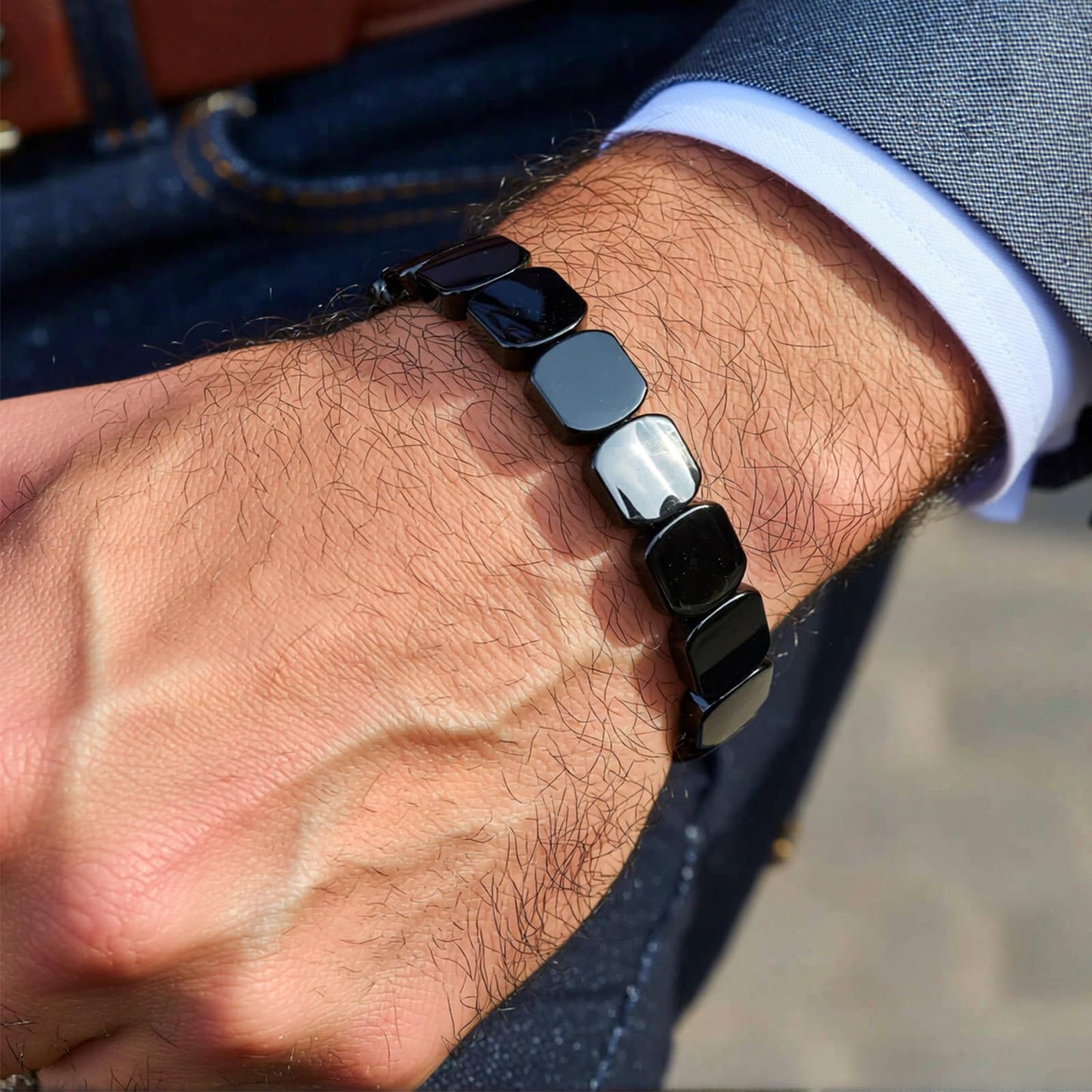 ZOYYE Men's Hematite Bracelet - 2-Piece Set of Natural Stone Bead Stretch Bracelets, Healing Crystals to Ignite Masculine Energy and Confidence, Natural Gemstone Jewelry Men