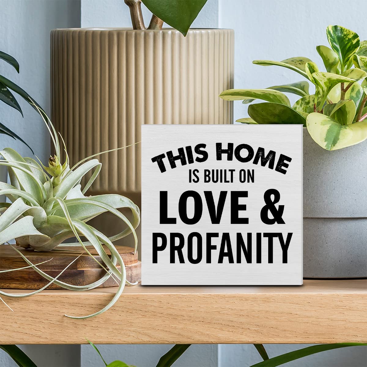 This Home is Built on Love Decorative Wooden Box Sign Home Family Wood Block Plaque Decor Modern Shelf or Wall Display for Living Room Bedroom
