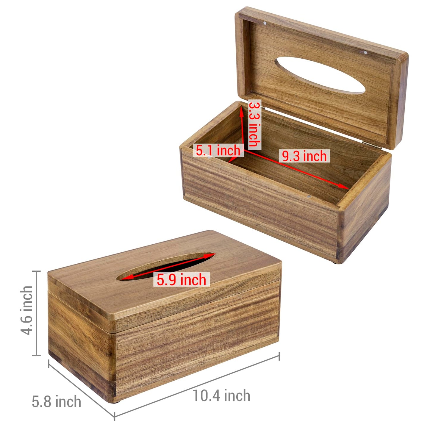 MyGift Premium Acacia Solid Wood Rectangular Tissue Box Holder with Hinged Magnetic Lid, Decorative Bathroom Countertop Facial Tissues Dispenser with Flip Top Cover
