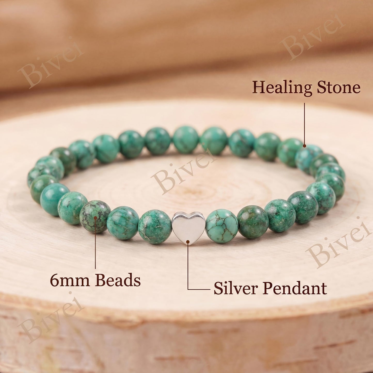 Bivei 6mm African Turquoise Crystal Stretch Bracelets for Women, Handmade Natural Stone Beaded Bracelet, Yoga Protection Jewelry Gift