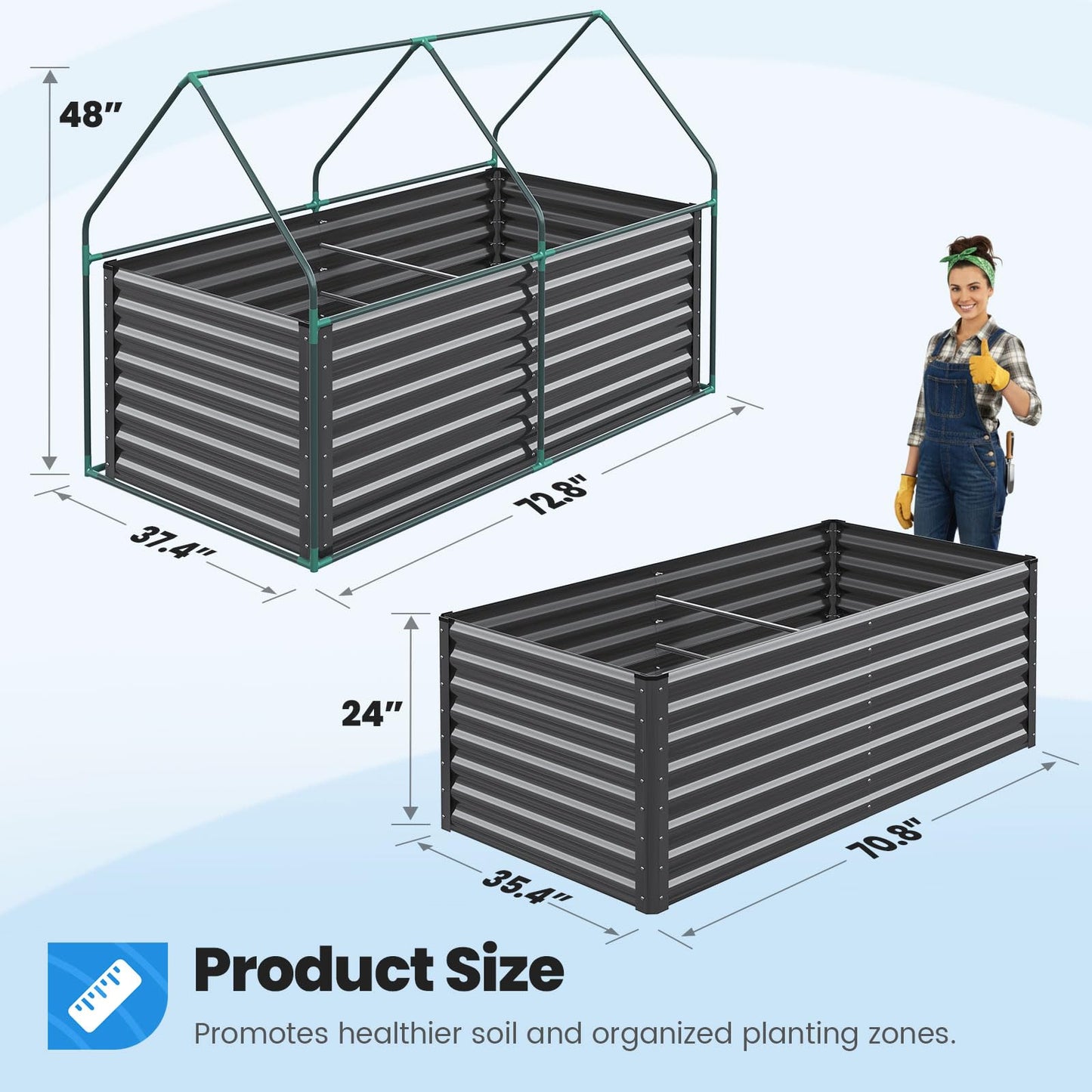 Quictent Raised Garden Bed Galvanized Raised Beds for Gardening Vegetables with Cover 6x3x2 ft Tall Metal Planter Box Outdoor Use (Clear)