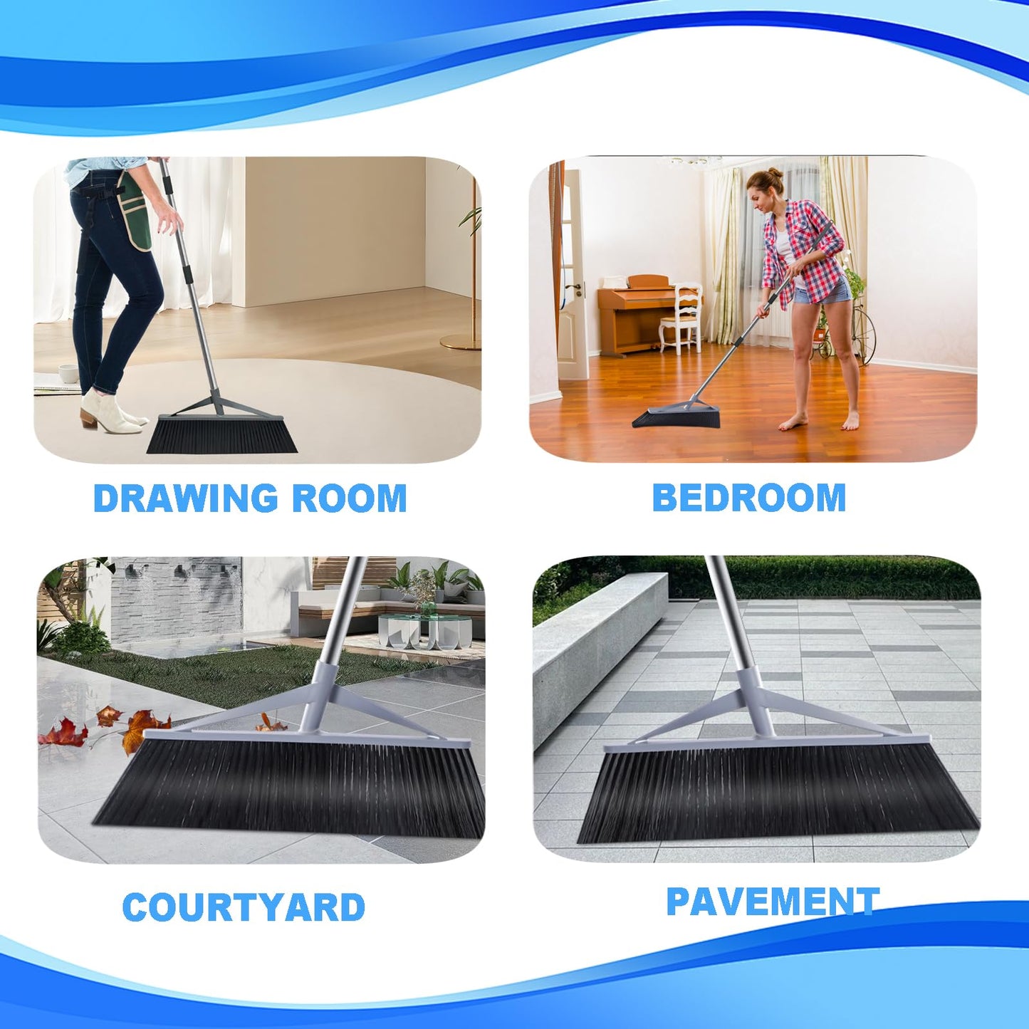 Xifando 17.7inch Wide Large Broom for Sweeping Indoor or Outdoor, Whole Length 57inch Long Handle Heavy Duty Broom with Soft Bristle