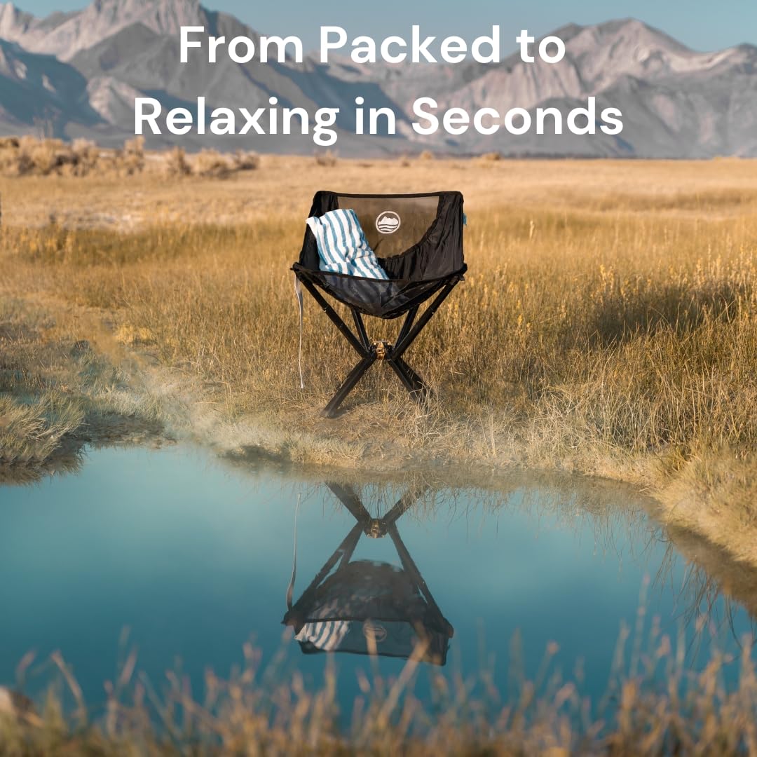 CLIQ Portable Chair Version 1.0 with Free Bag - Lightweight Folding Chair for Camping - Supports 300 Lbs - Perfect for Outdoor Adventures - Black Bundle