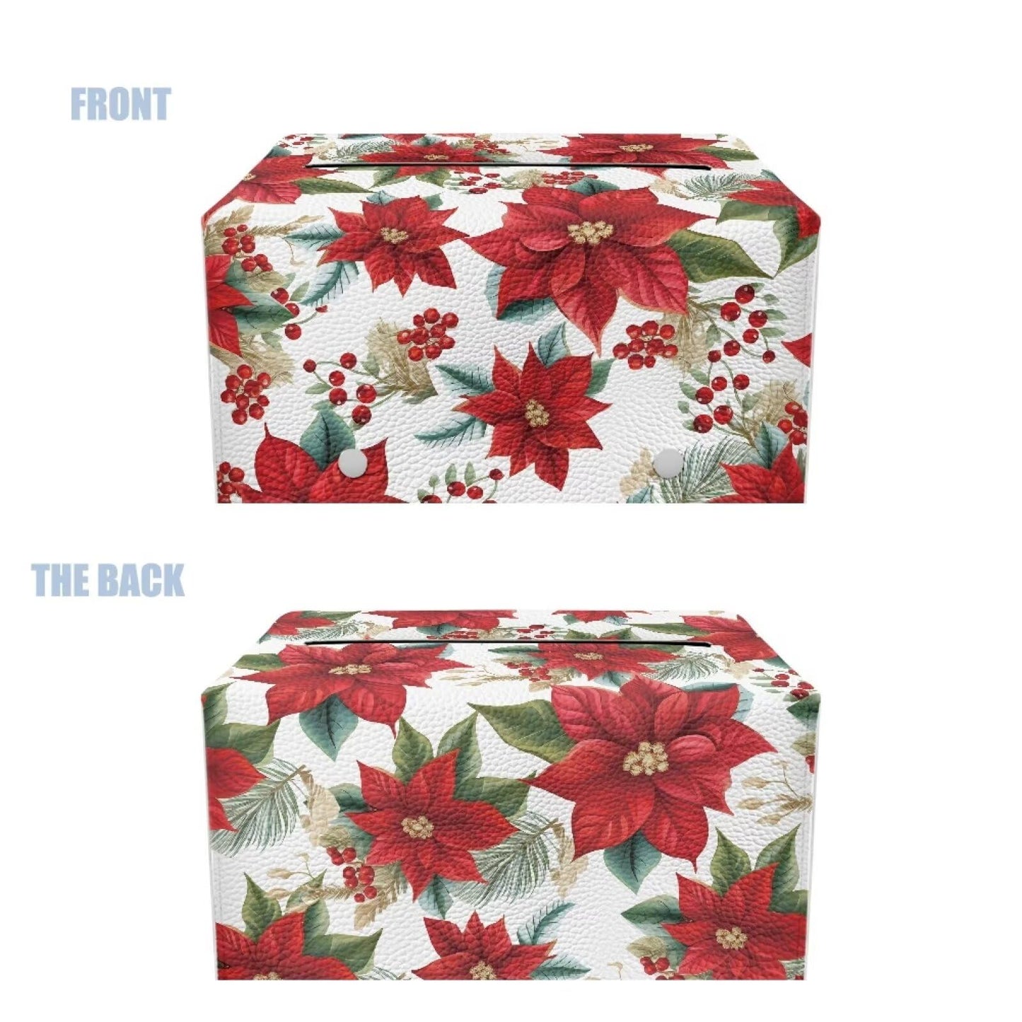 Viewamoon Christmas Floral Tissue Box Cover Rectangle Leather Soft Fabric Paper Holder Box Easy to Install 9x5x5 Cube Cover for Bathroom Deocration