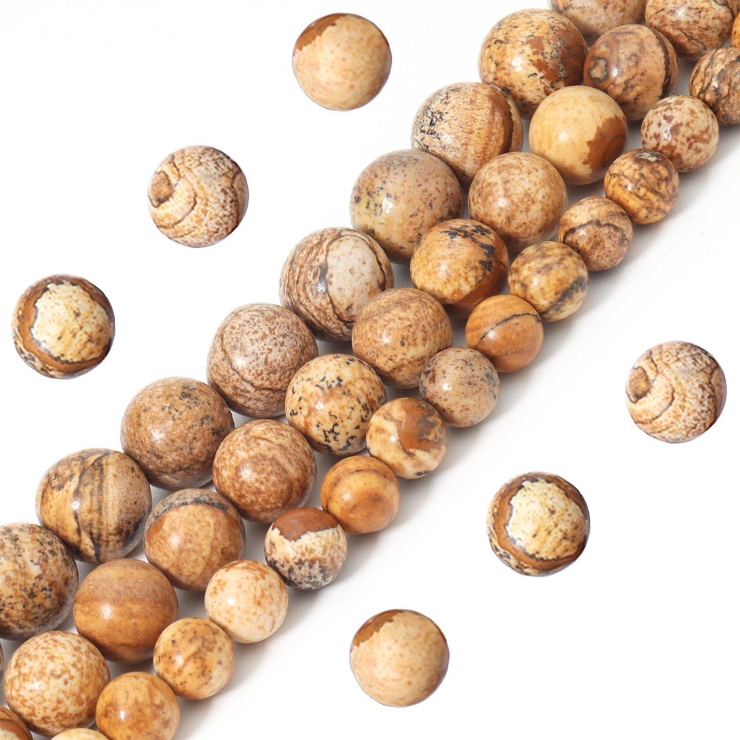 Siomia 45pcs 8mm Natural Picture Jasper Gemstone Beads Energy Healing Crystal Round Loose Stone Beads for Jewelry Making, DIY Bracelets Necklaces
