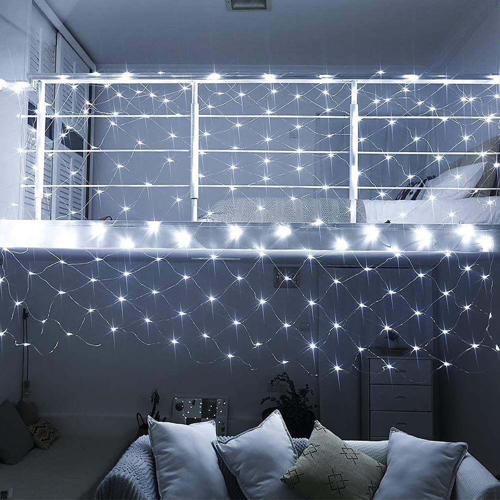 woohaha Outdoor Christmas Net Lights, 9.8FTx6.6FT 192 LED Plug-in Mesh Lights with 8 Lighting Modes, Connectable Light for Bush Christmas Garden Tree Holiday Wedding Party Decor, Cool White