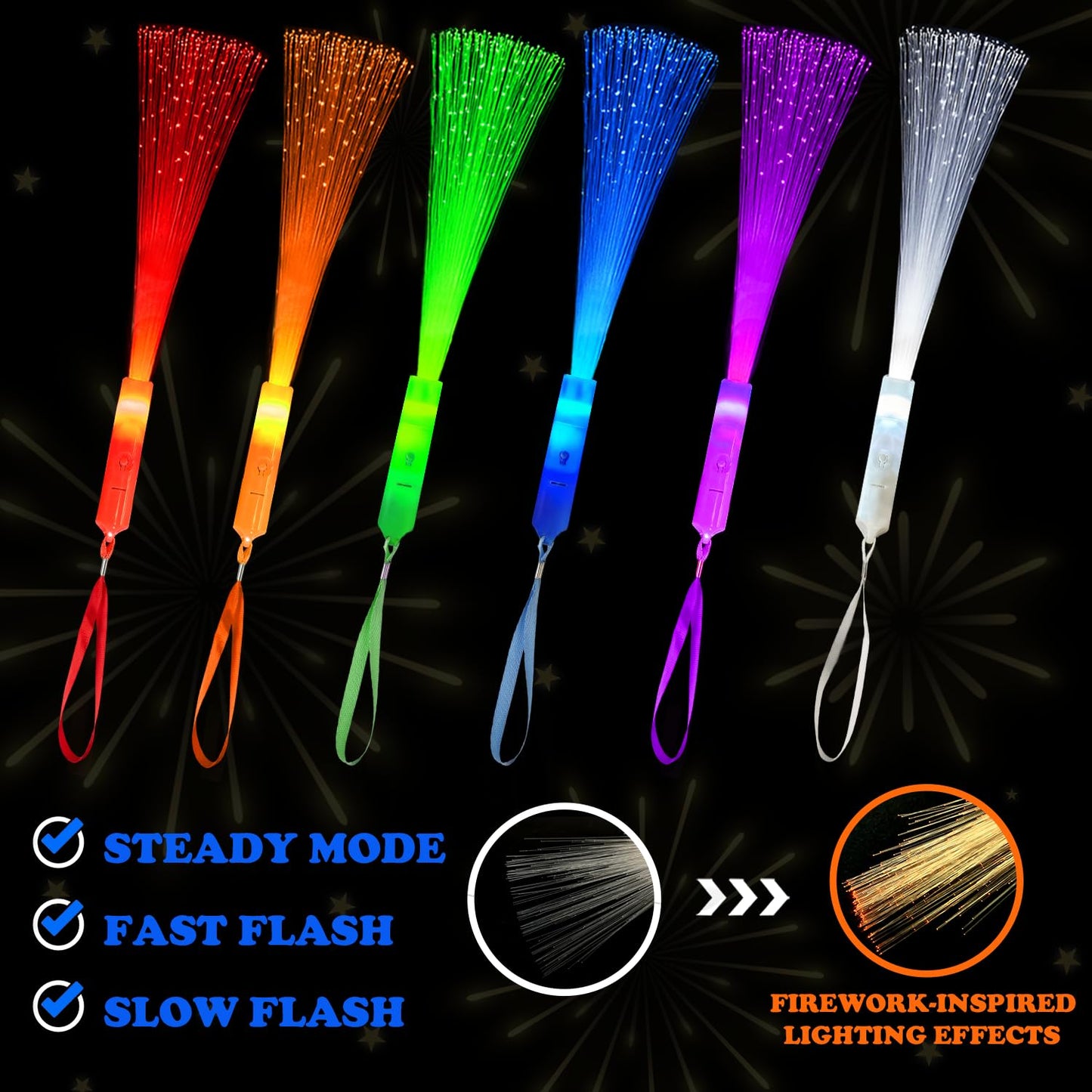 Glow in Dark Fiber Optic Lights for Kids Bulk-24 Pack, Light Up Toys Gifts Goodie Bag Basket Stuffers Fillers for Toddlers, Ultra Bright Sparklers Item for Graduation, Camping, Wedding, Birthday