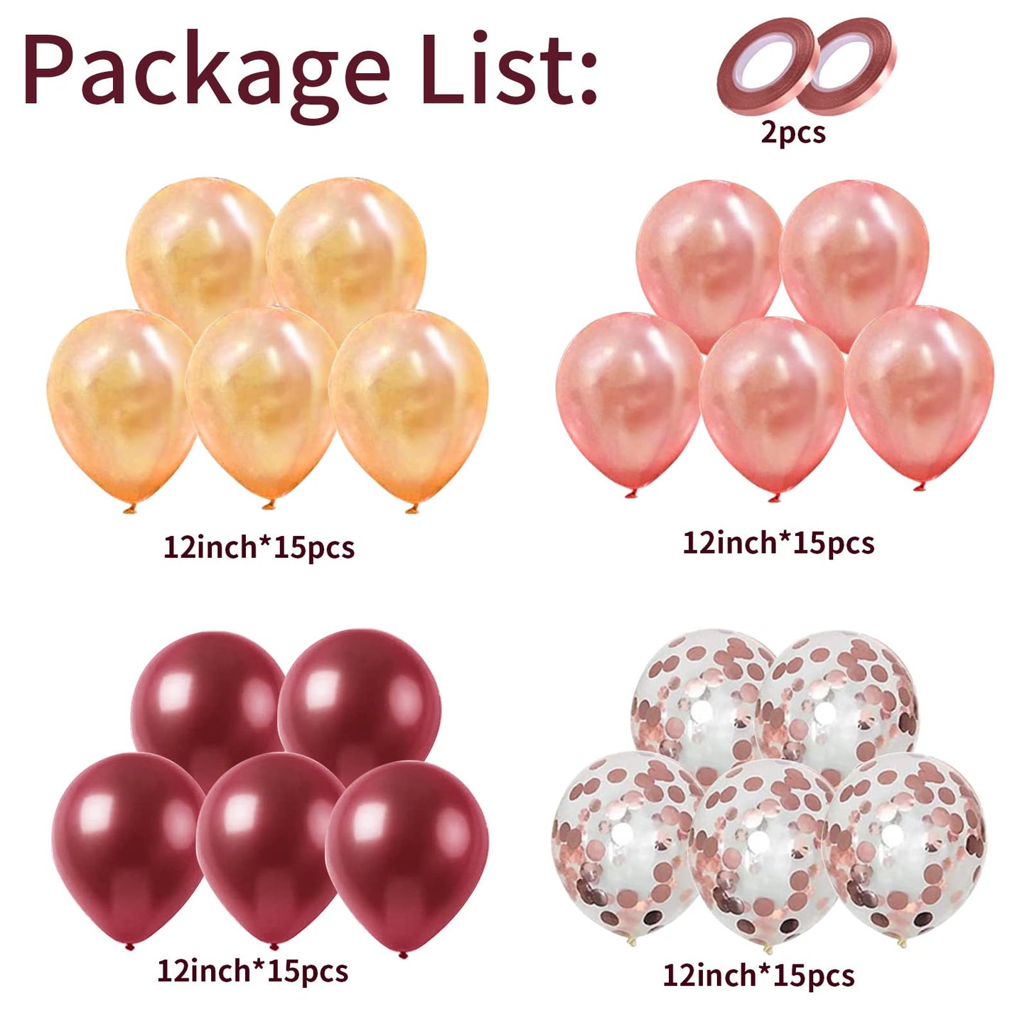 Balloons Burgundy Rose Gold, 60 Packs 12 Inches Wine Red Champagne Latex Balloon Rose Gold Confetti Balloons for Women Girls Birthday Wedding Bridal Shower Party Anniversary Decoration