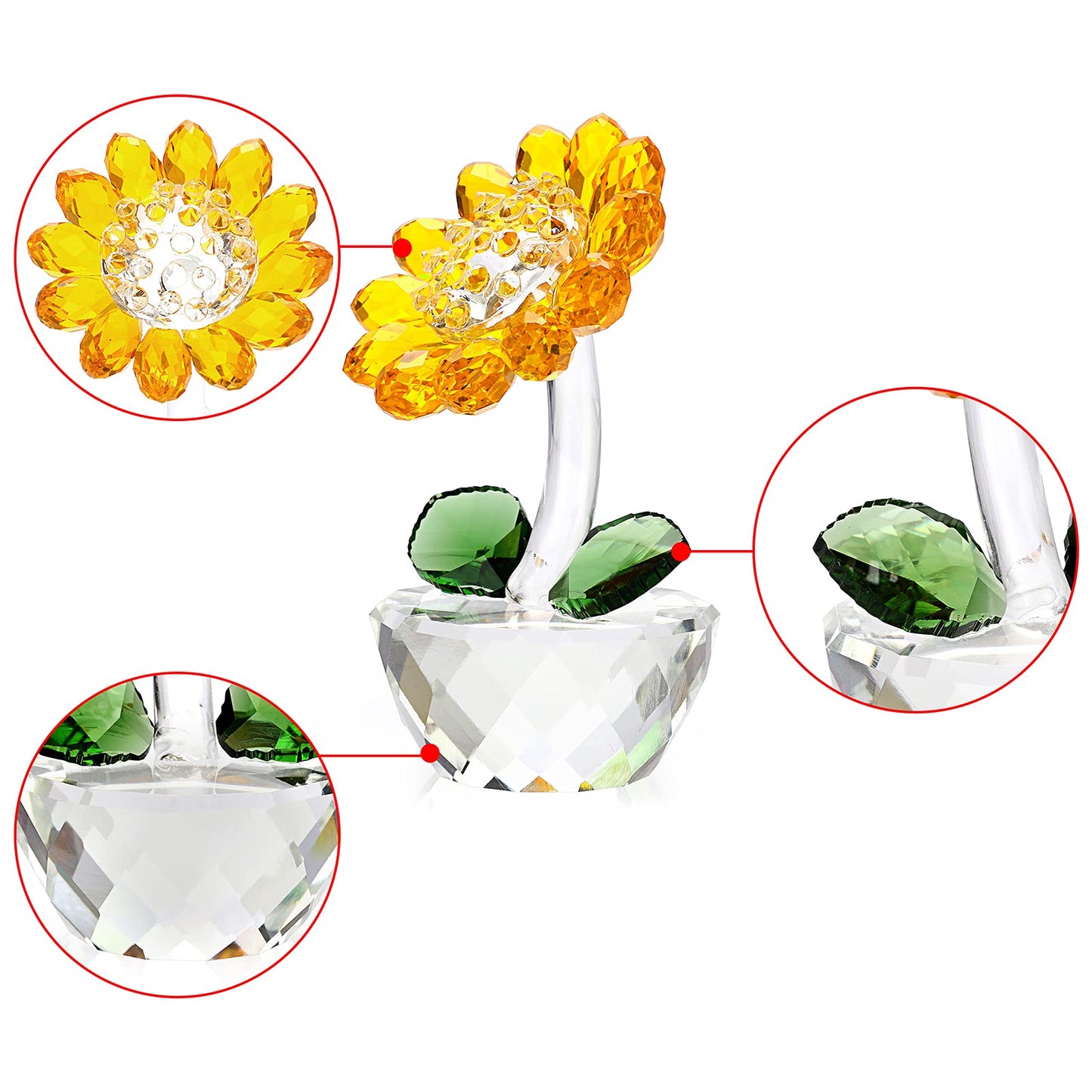 OwnMy Crystal Sunflower with Bud Glass Sunflower Figurine Collectible, Small Sunflower Ornament Paperweight Table Decoration with Gift Box, Glass Bouquet Flowers Centerpieces for Home Decors