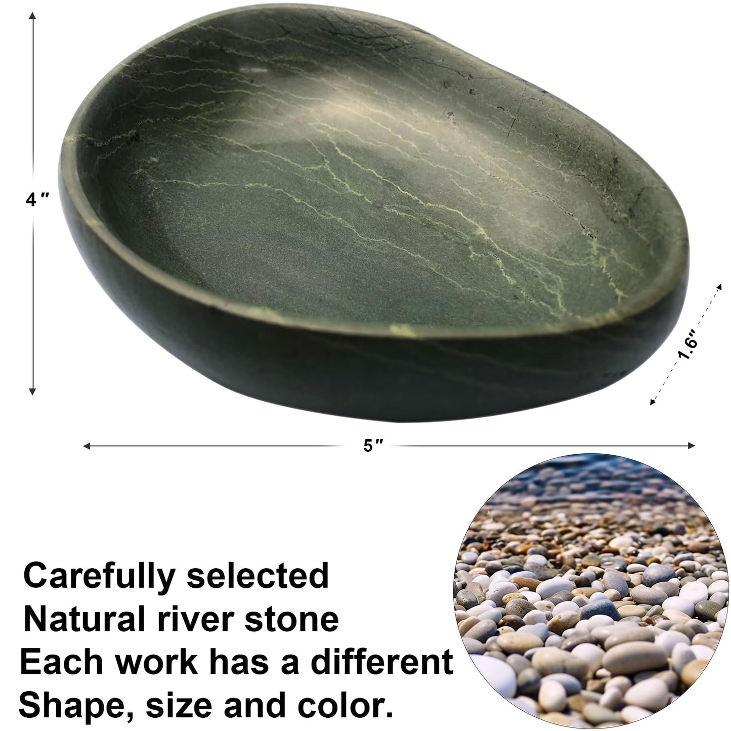 XIOFU Mini Handmade Pebble Flower Pot – Small Stone Planter for Succulents, Air Plants & Tiny Flowers – Natural River Stone Crafted – Unique Decorative Gift (Green)