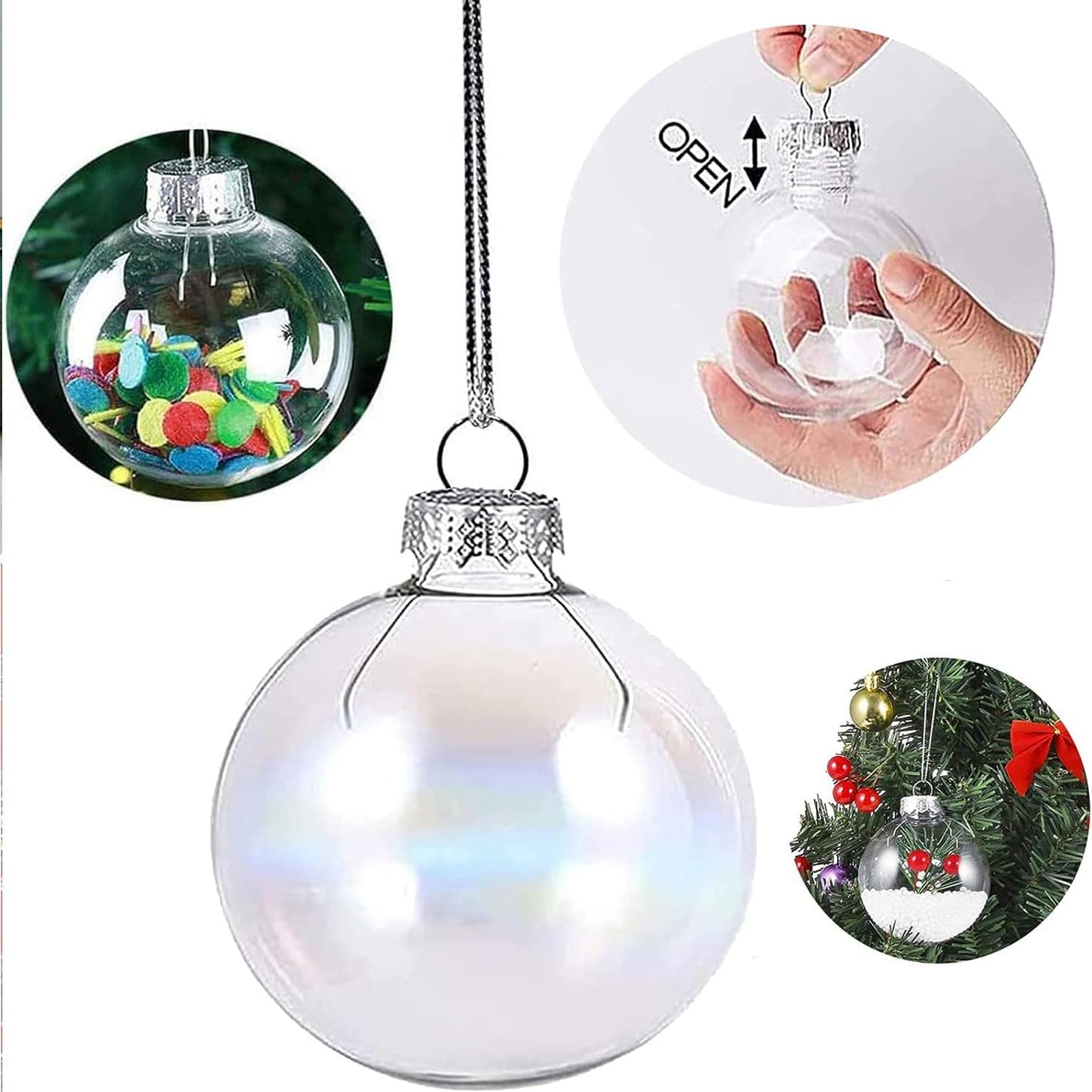 16PCS DIY Christmas Hanging Decoration，2.36Inch Clear Plastic Fillable Ornament Balls， for Christmas, Halloween, Birthday, Wedding Decor, DIY Crafts Decorations (60 mm)