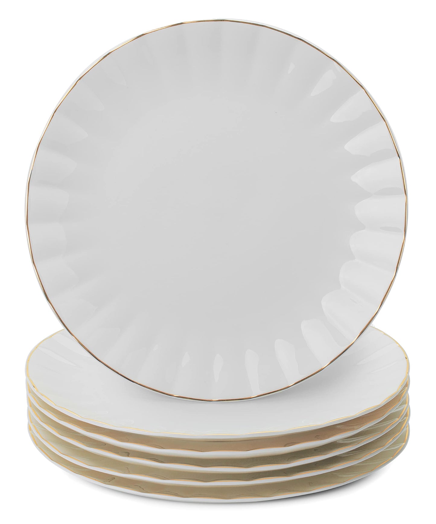 BTaT- Porcelain Dinner Plates with Gold Trim,10.5 inch, Set of 6, White Dinner Plates Bulk, White Plate Set