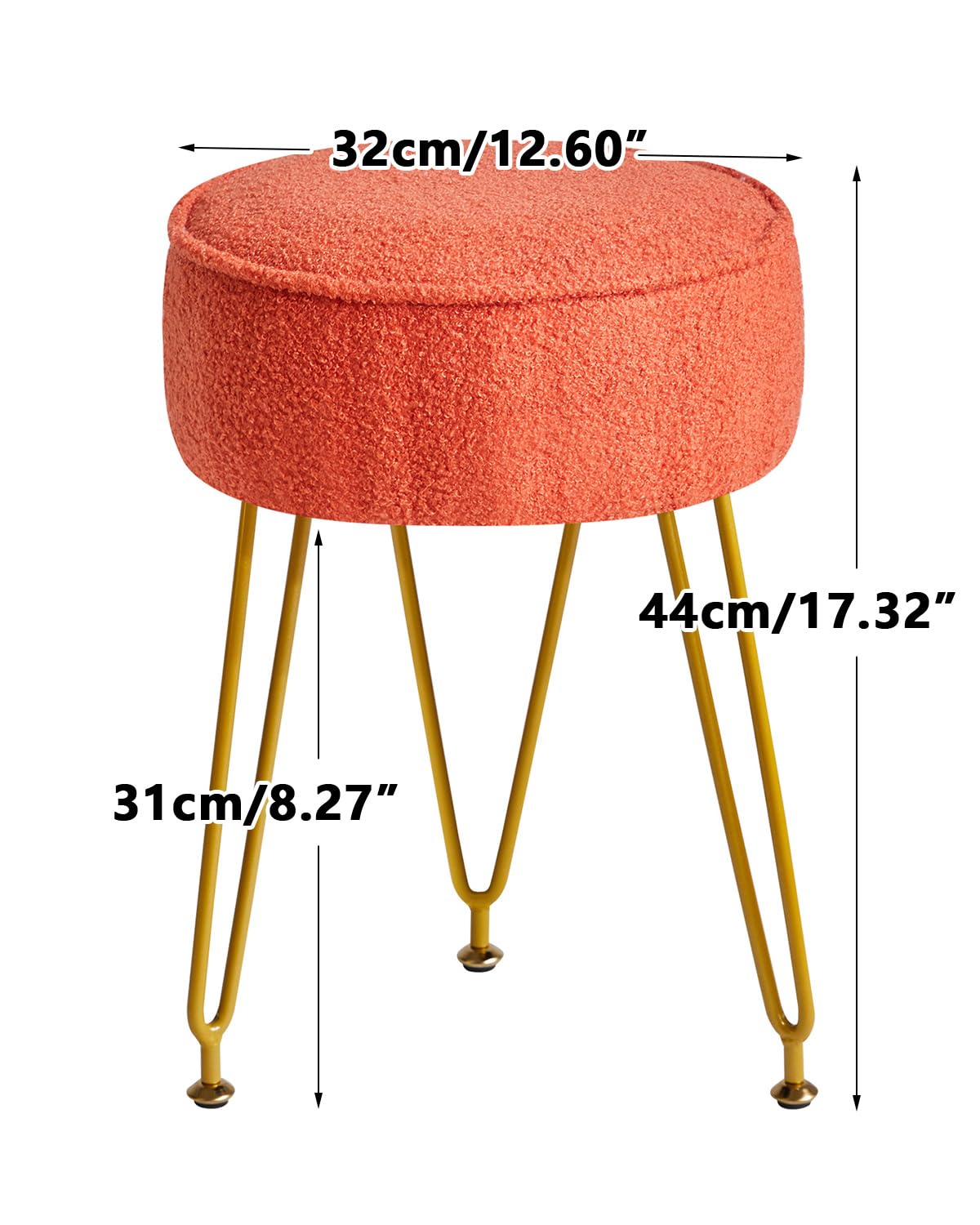 IBUYKE Teddy Velvet Round Footrest Stool Ottoman, Makeup Vanity Stool Side Table, Velvet Dressing Table Seat, Pouf Couch Stool, for Living Room Bedroom, Orange WBD009J